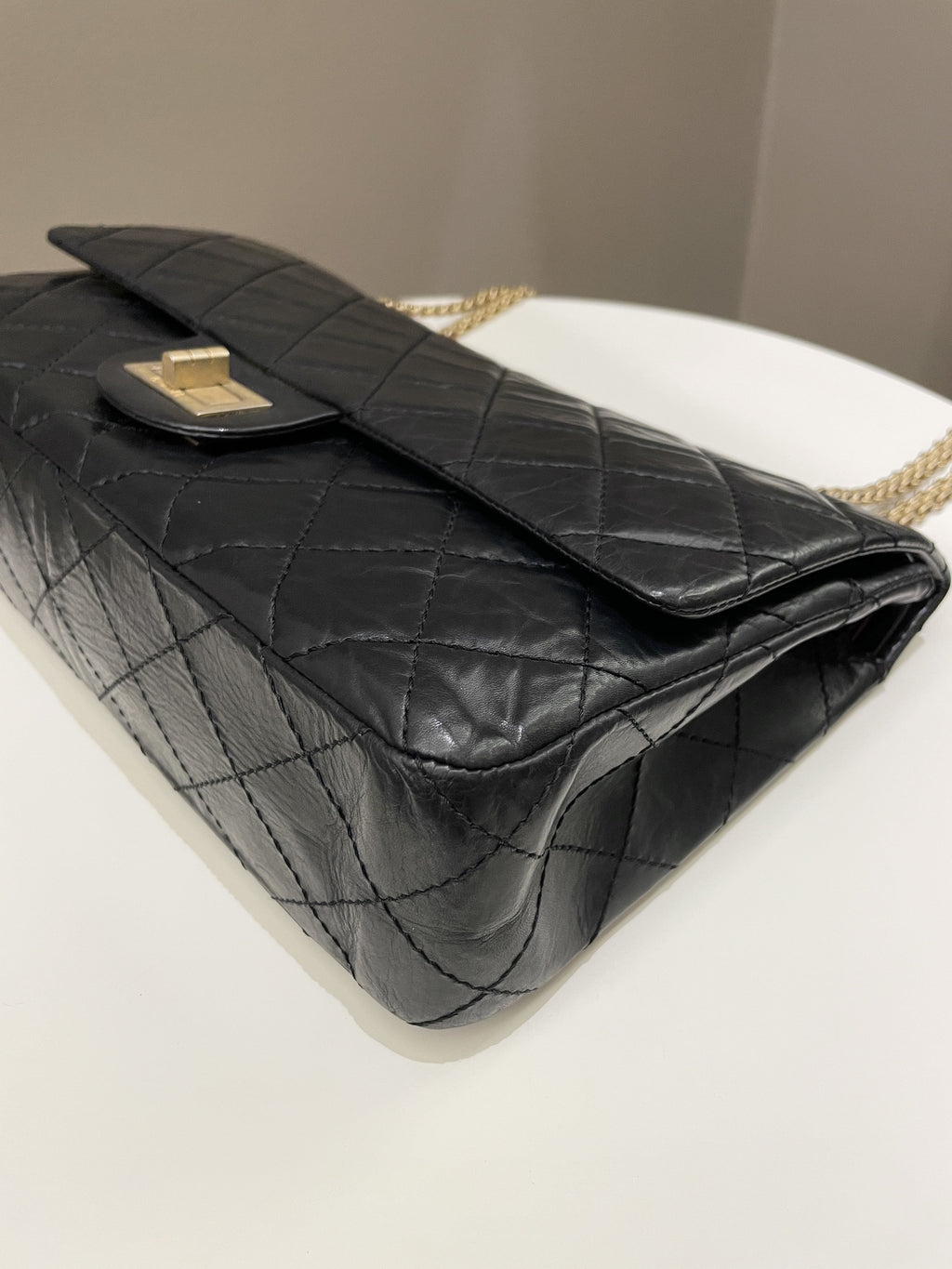 Chanel 2.55 227 Quilted Reissue Double Flap Black Aged Calfskin