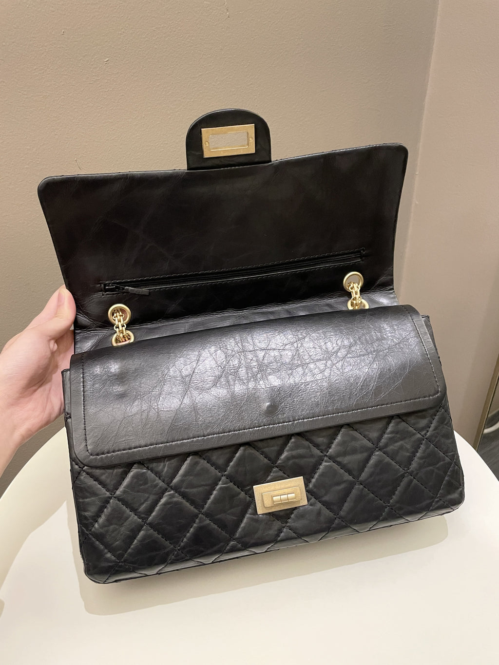 Chanel 2.55 227 Quilted Reissue Double Flap Black Aged Calfskin