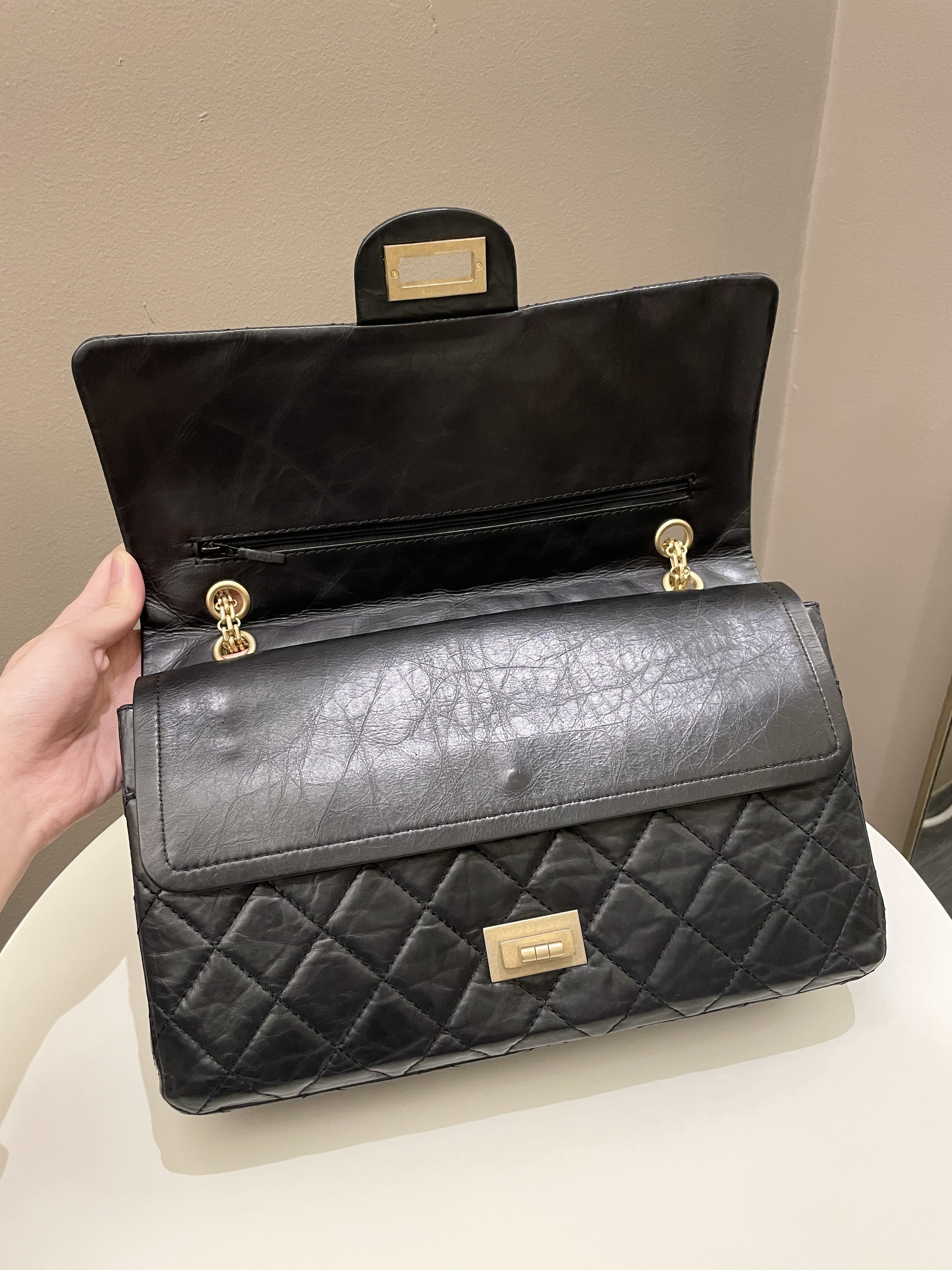 Chanel 2.55 227 Quilted Reissue Double Flap Black Aged Calfskin