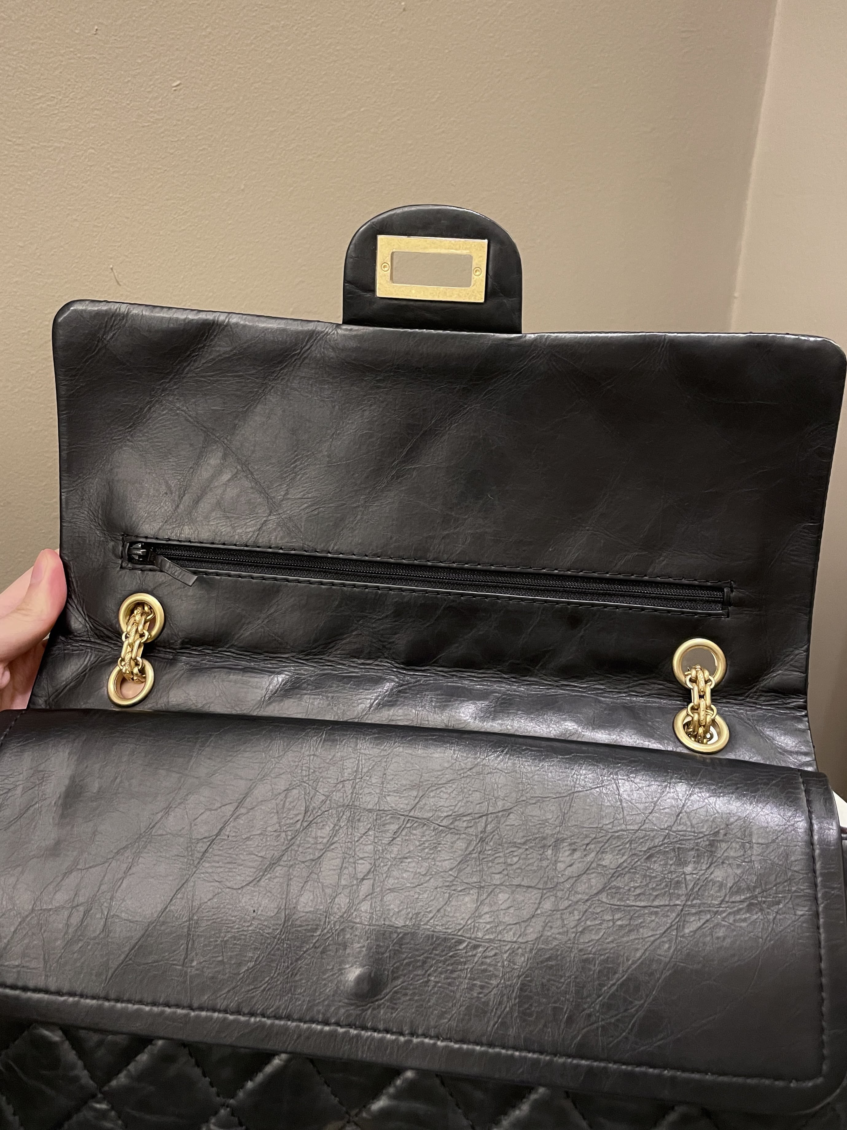 Chanel 2.55 227 Quilted Reissue Double Flap Black Aged Calfskin