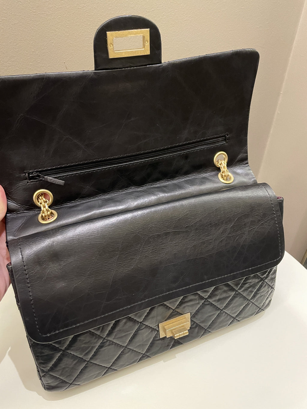 Chanel 2.55 227 Quilted Reissue Double Flap Black Aged Calfskin