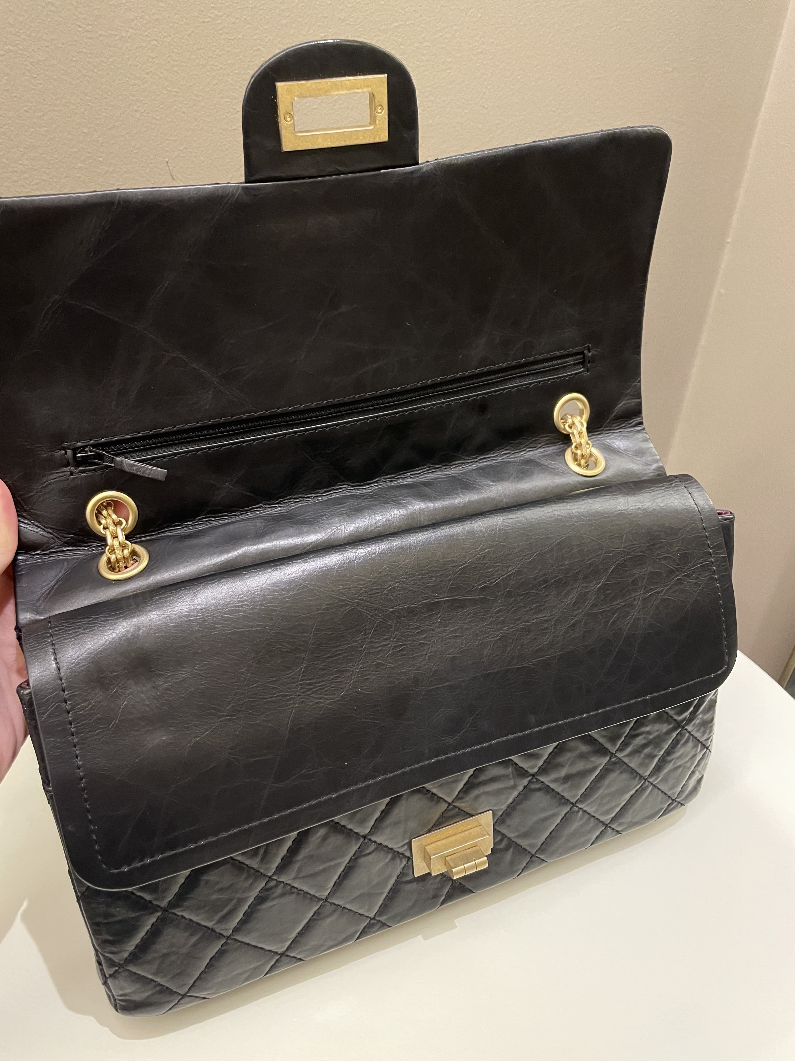 Chanel 2.55 227 Quilted Reissue Double Flap Black Aged Calfskin