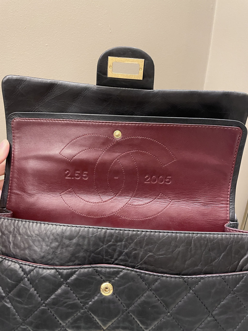 Chanel 2.55 227 Quilted Reissue Double Flap Black Aged Calfskin