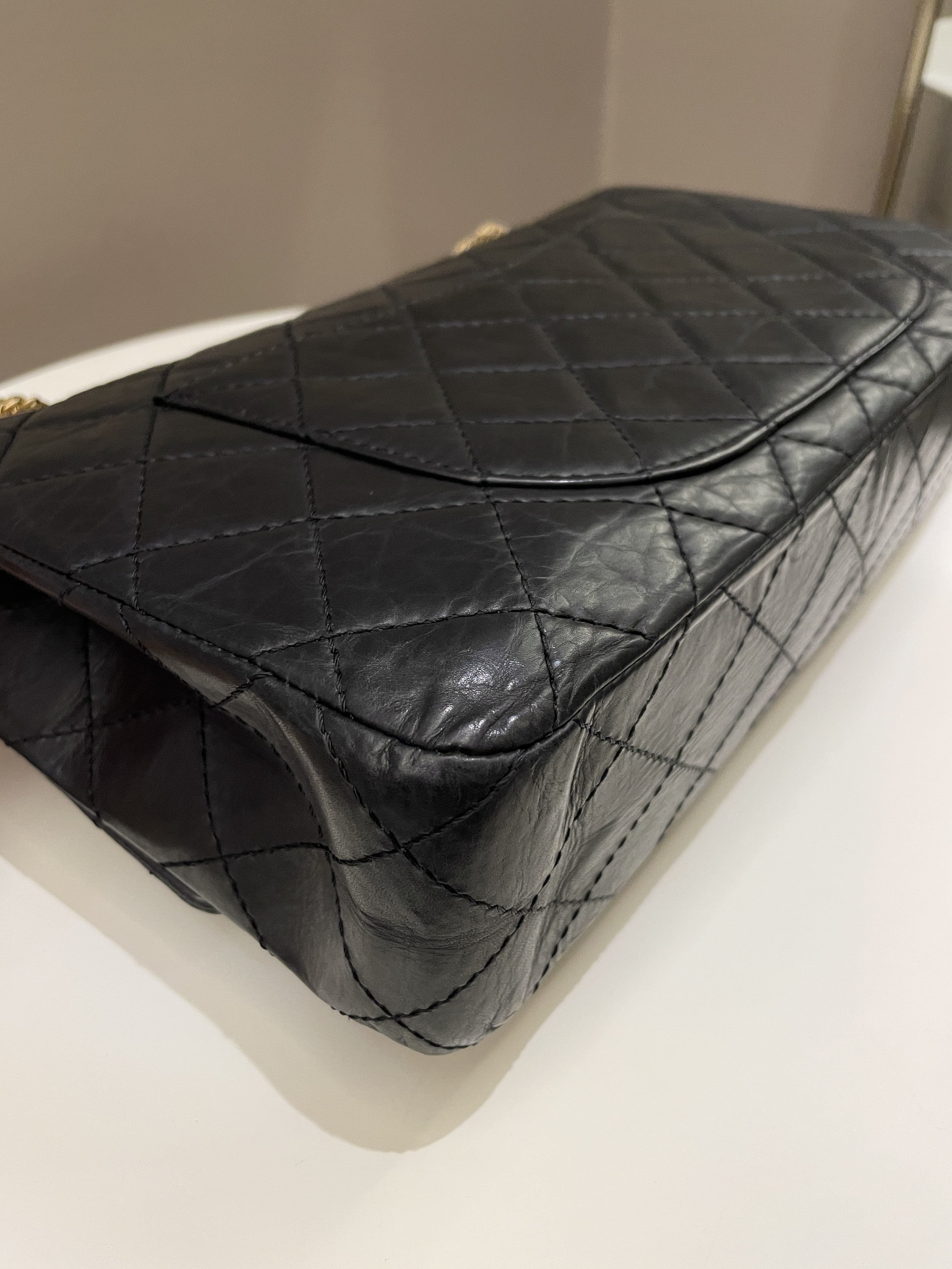 Chanel 2.55 227 Quilted Reissue Double Flap Black Aged Calfskin