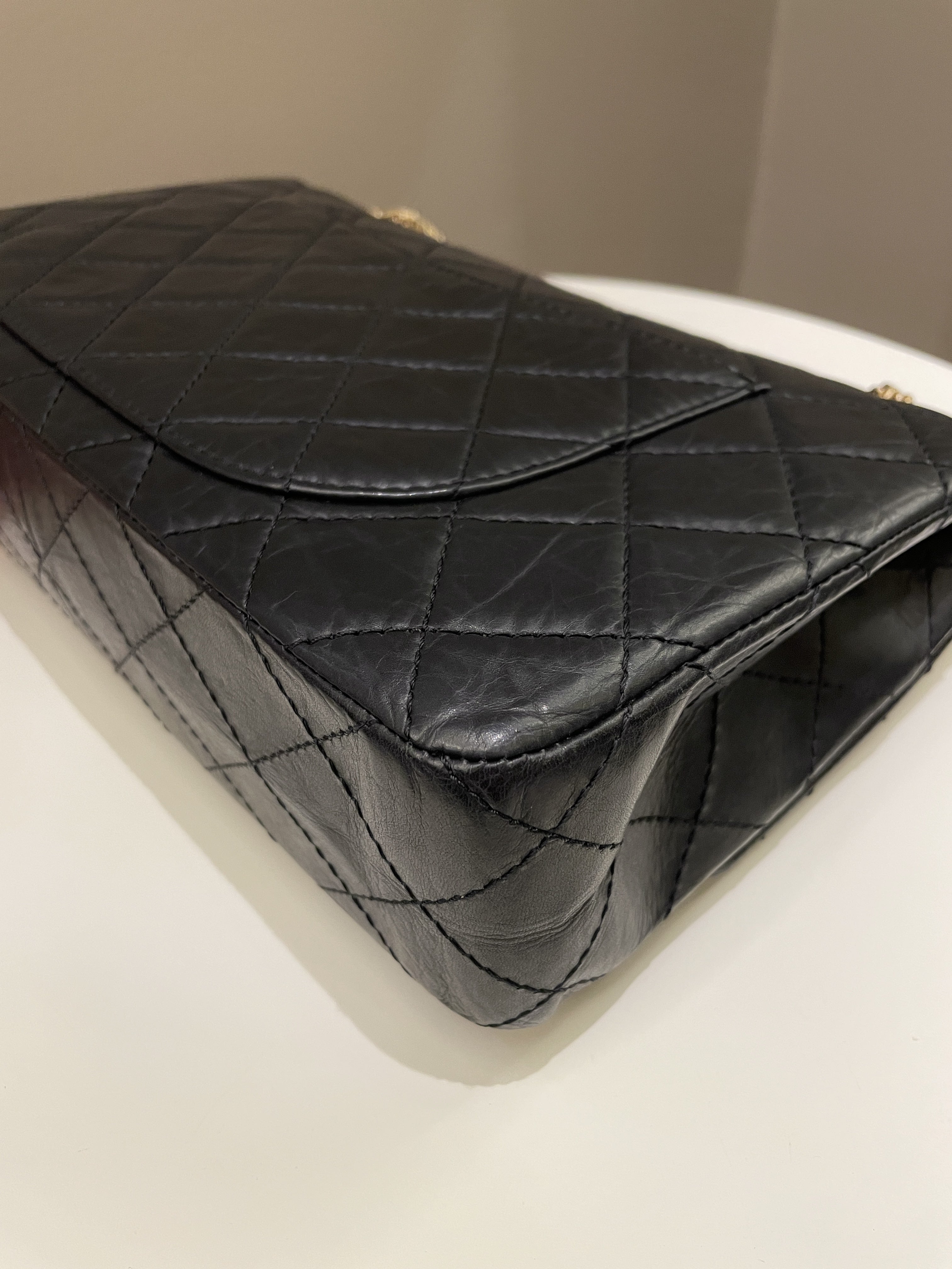 Chanel 2.55 227 Quilted Reissue Double Flap Black Aged Calfskin