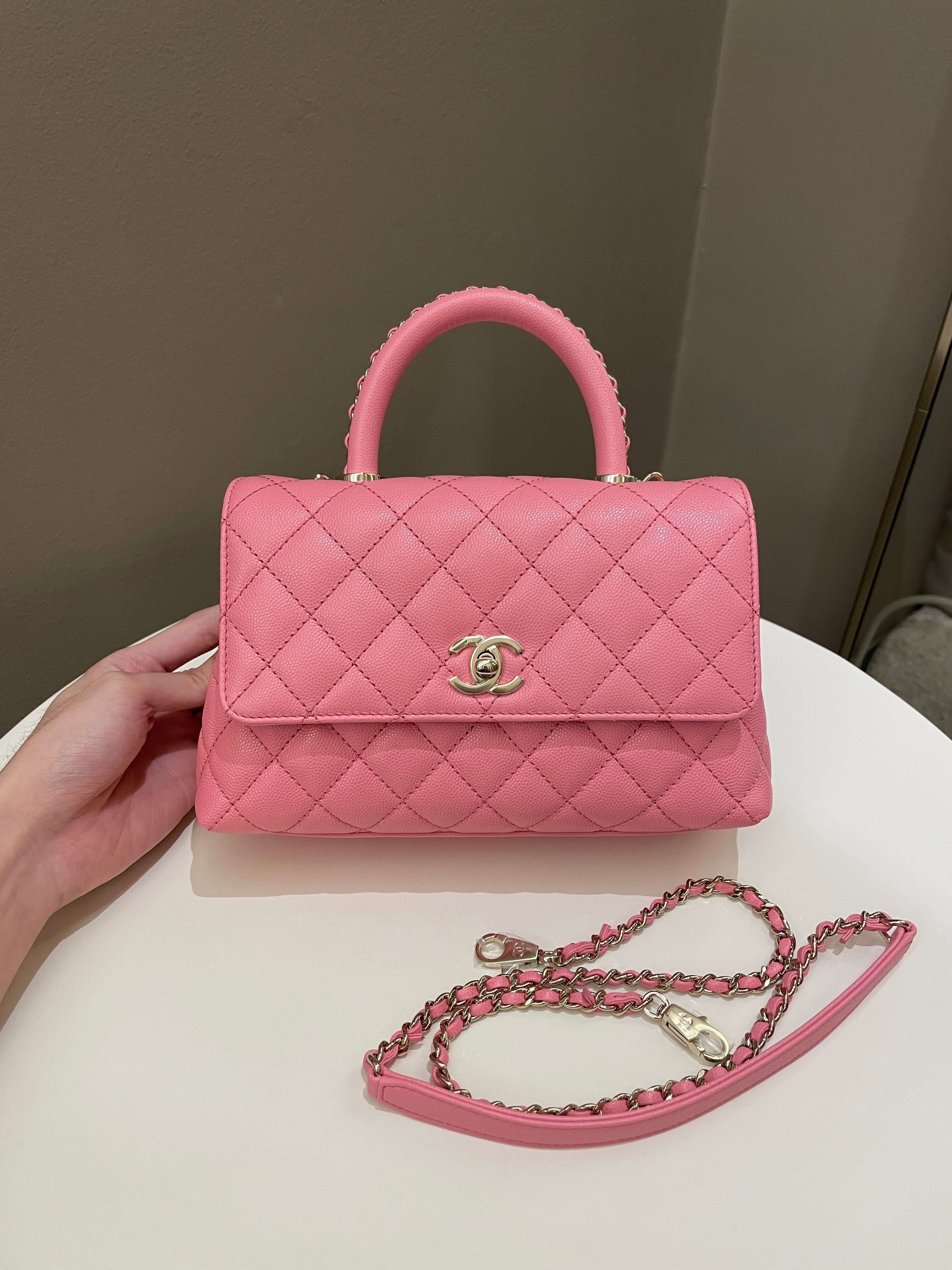 Chanel Quilted Coco Chain Handle Pink Caviar