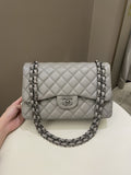 Chanel Classic Quilted Jumbo Double Flap Grey Lambskin