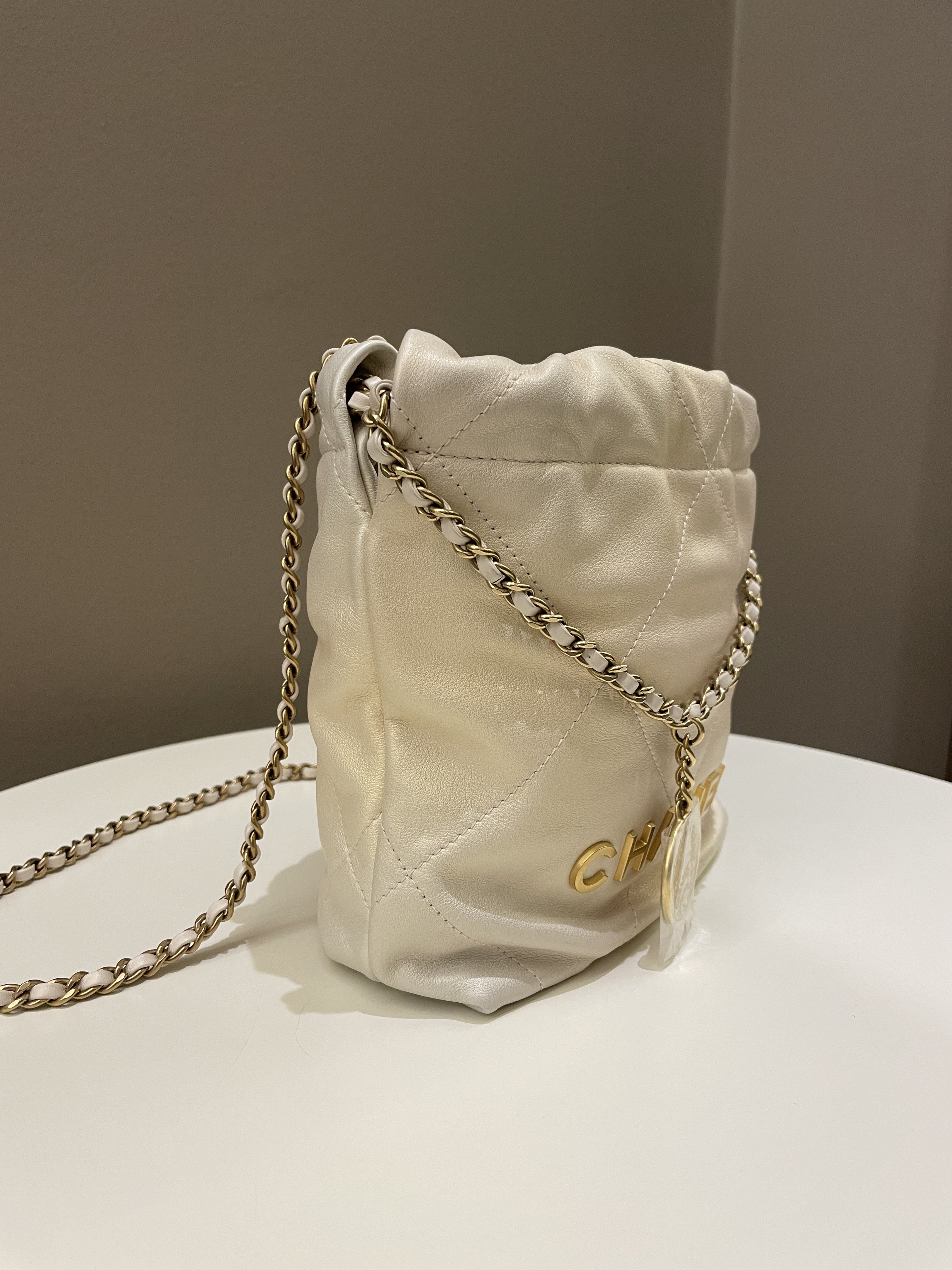 Chanel 23S Mini 22 Iridescent Ecru Calfskin