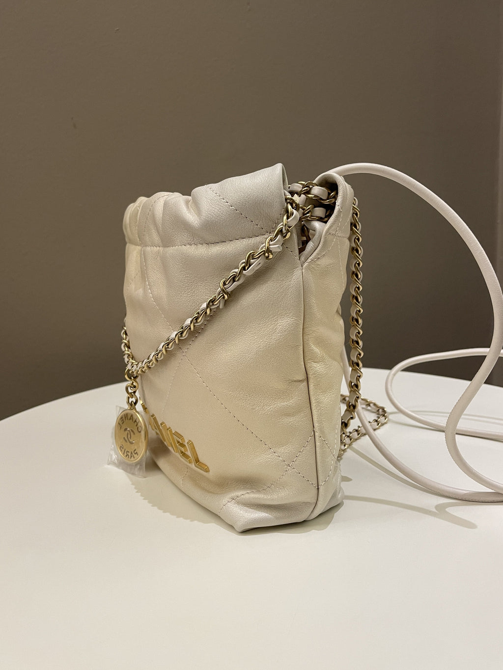 Chanel 23S Mini 22 Iridescent Ecru Calfskin