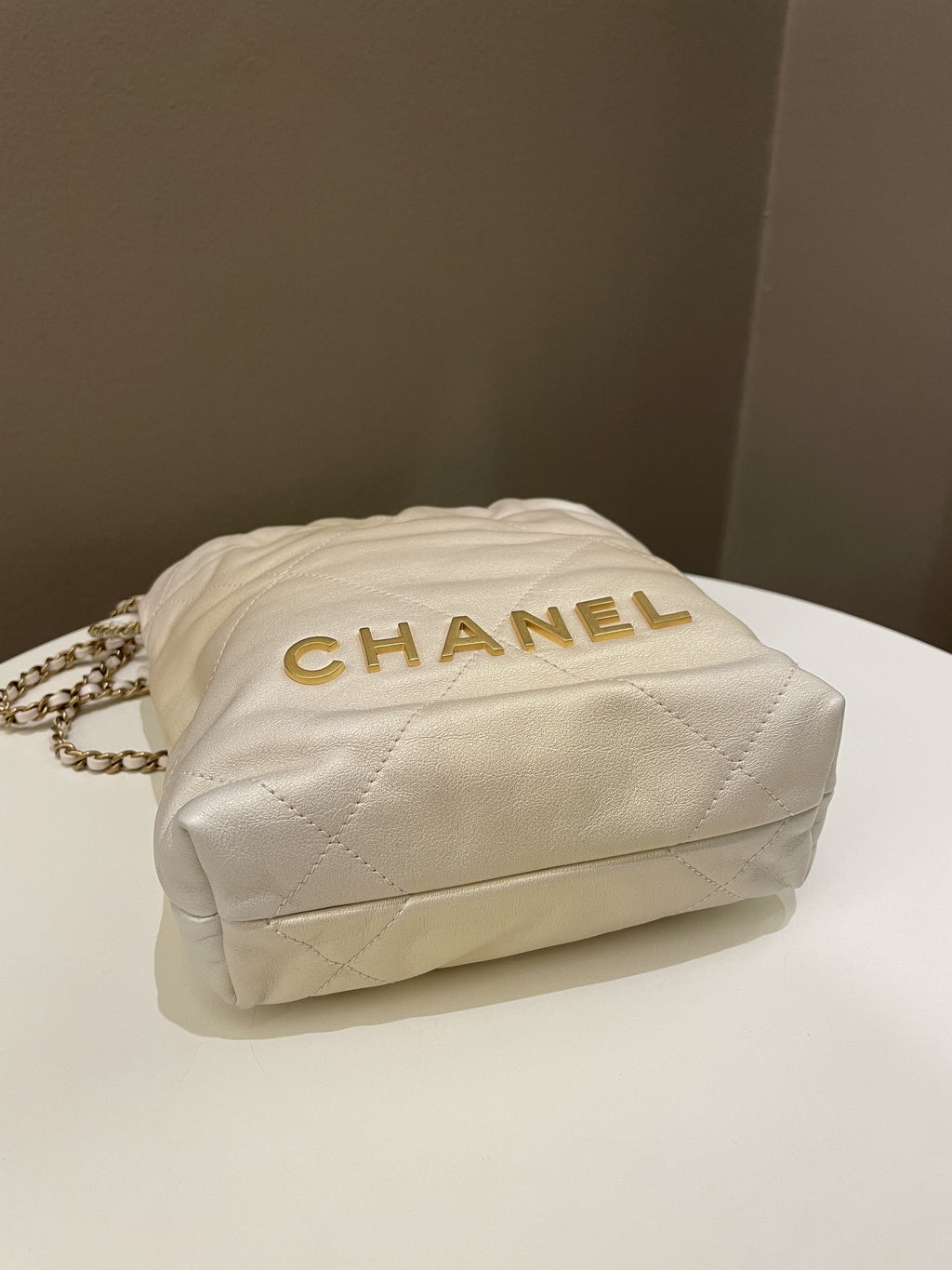 Chanel 23S Mini 22 Iridescent Ecru Calfskin