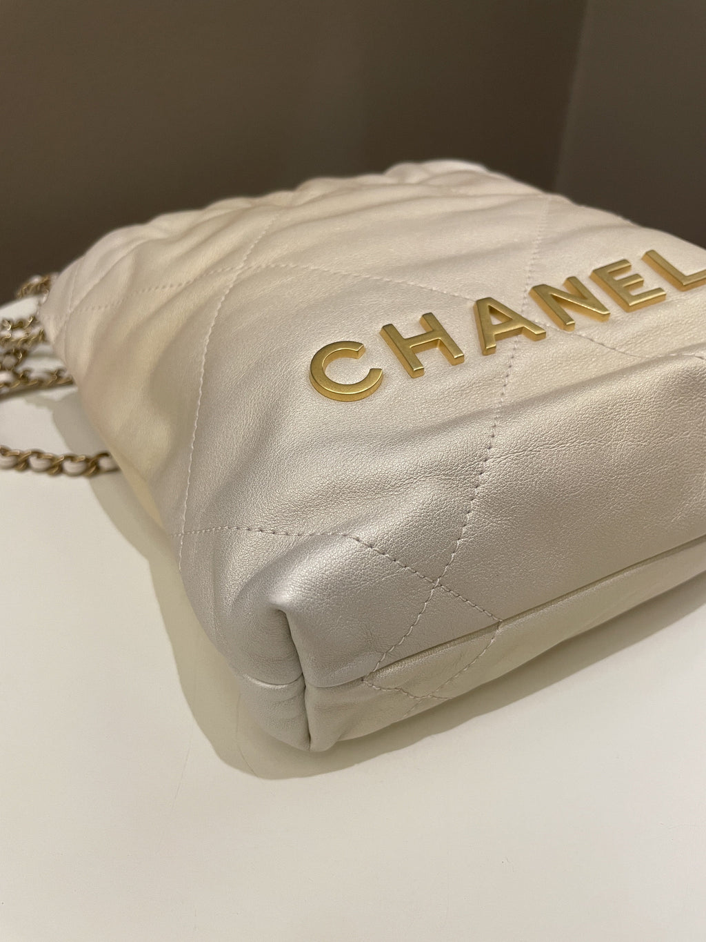 Chanel 23S Mini 22 Iridescent Ecru Calfskin