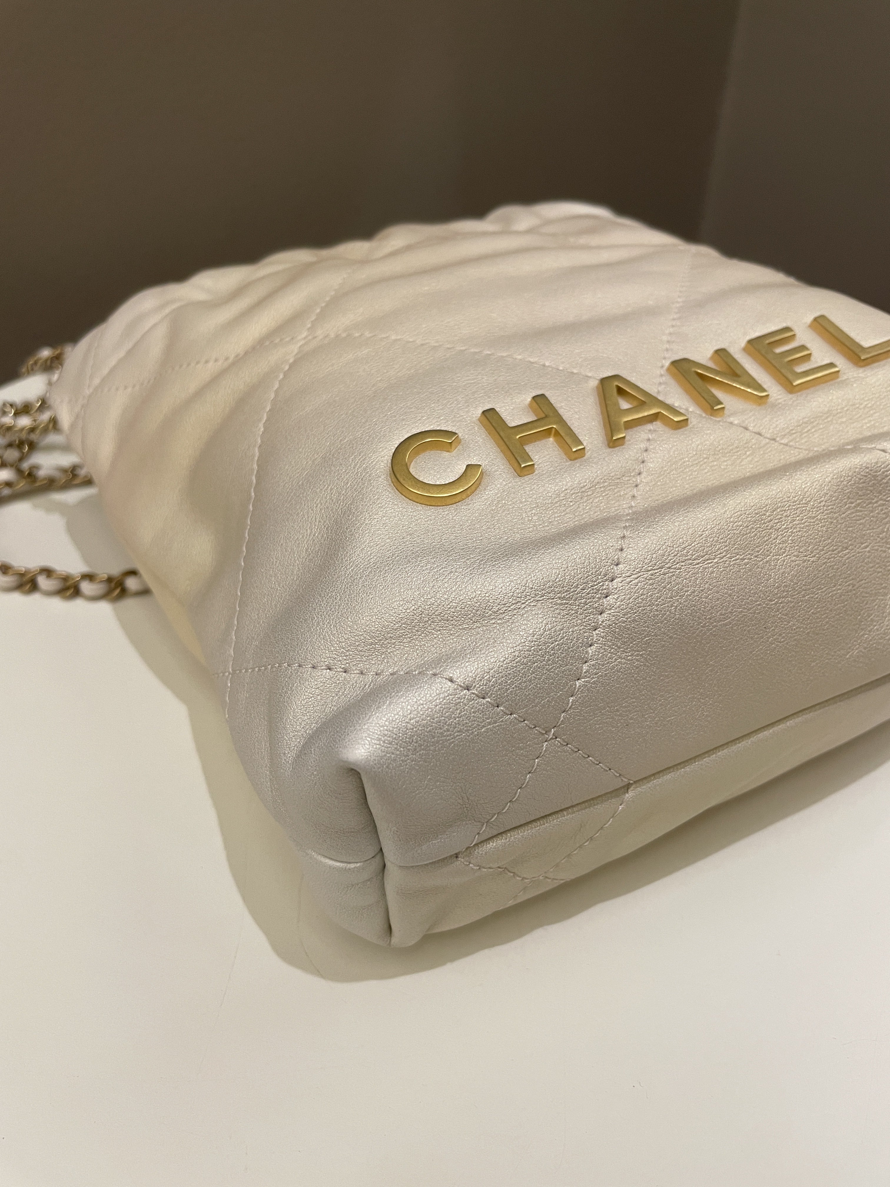 Chanel 23S Mini 22 Iridescent Ecru Calfskin