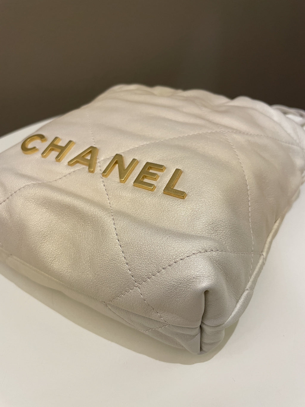 Chanel 23S Mini 22 Iridescent Ecru Calfskin