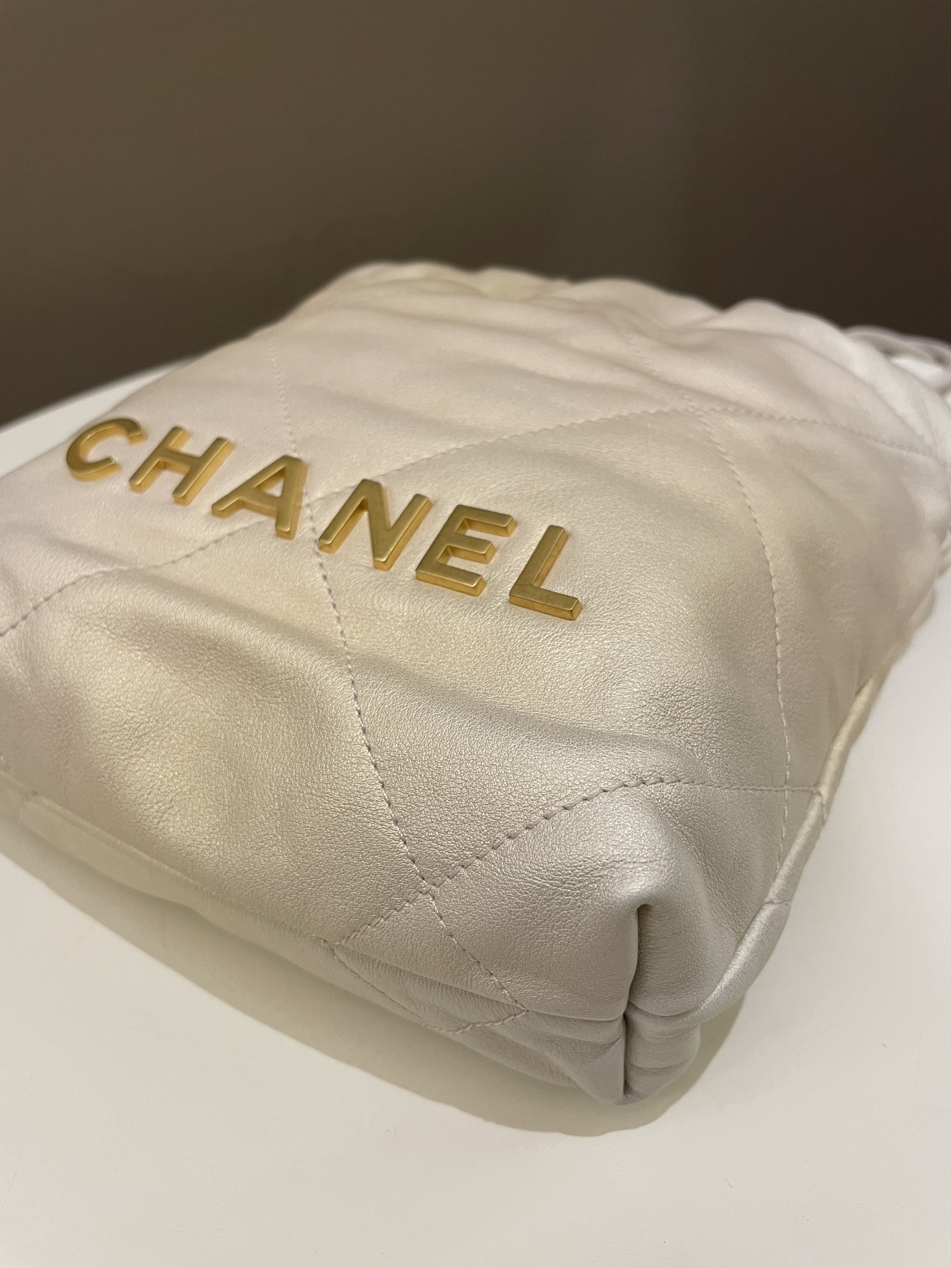 Chanel 23S Mini 22 Iridescent Ecru Calfskin