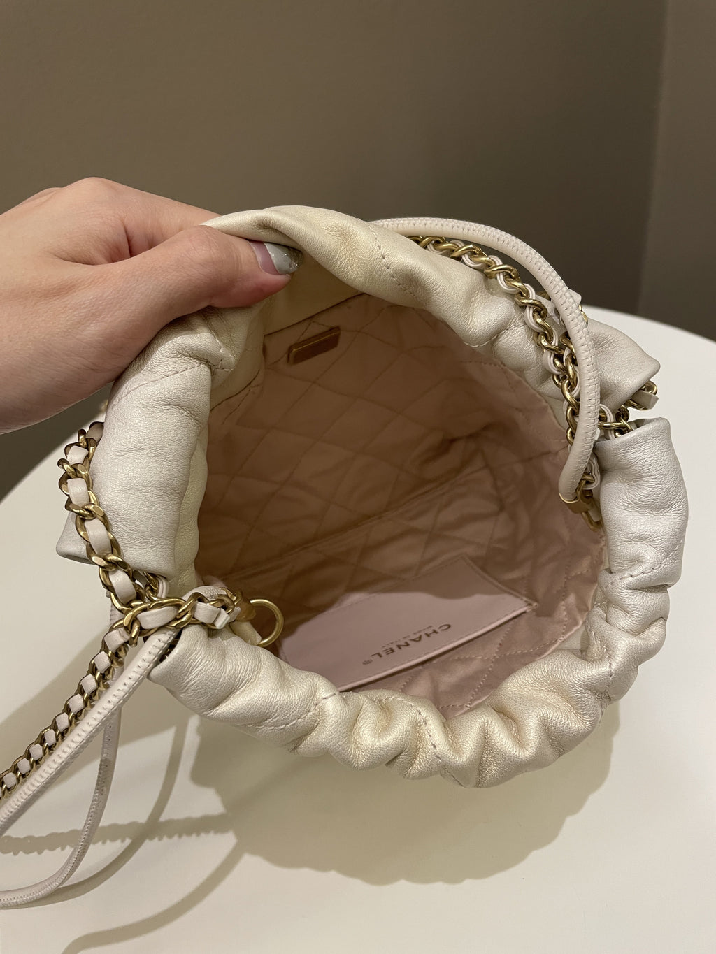 Chanel 23S Mini 22 Iridescent Ecru Calfskin