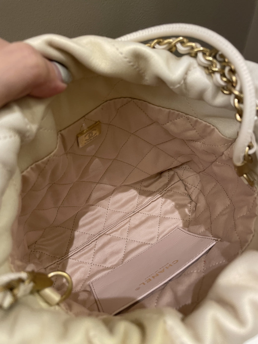 Chanel 23S Mini 22 Iridescent Ecru Calfskin