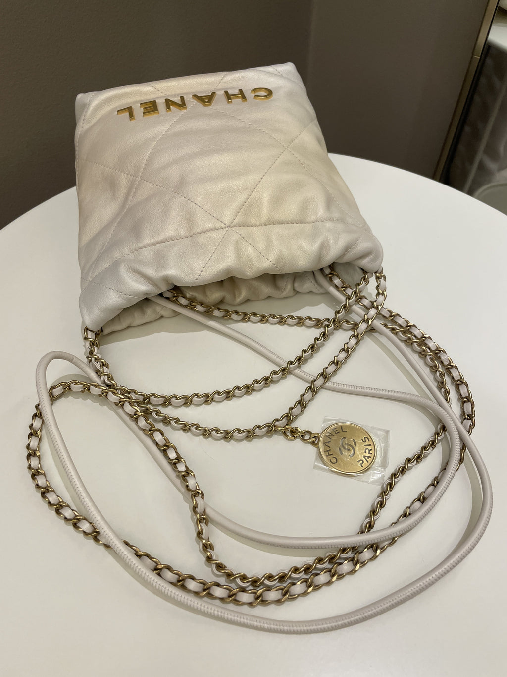 Chanel 23S Mini 22 Iridescent Ecru Calfskin