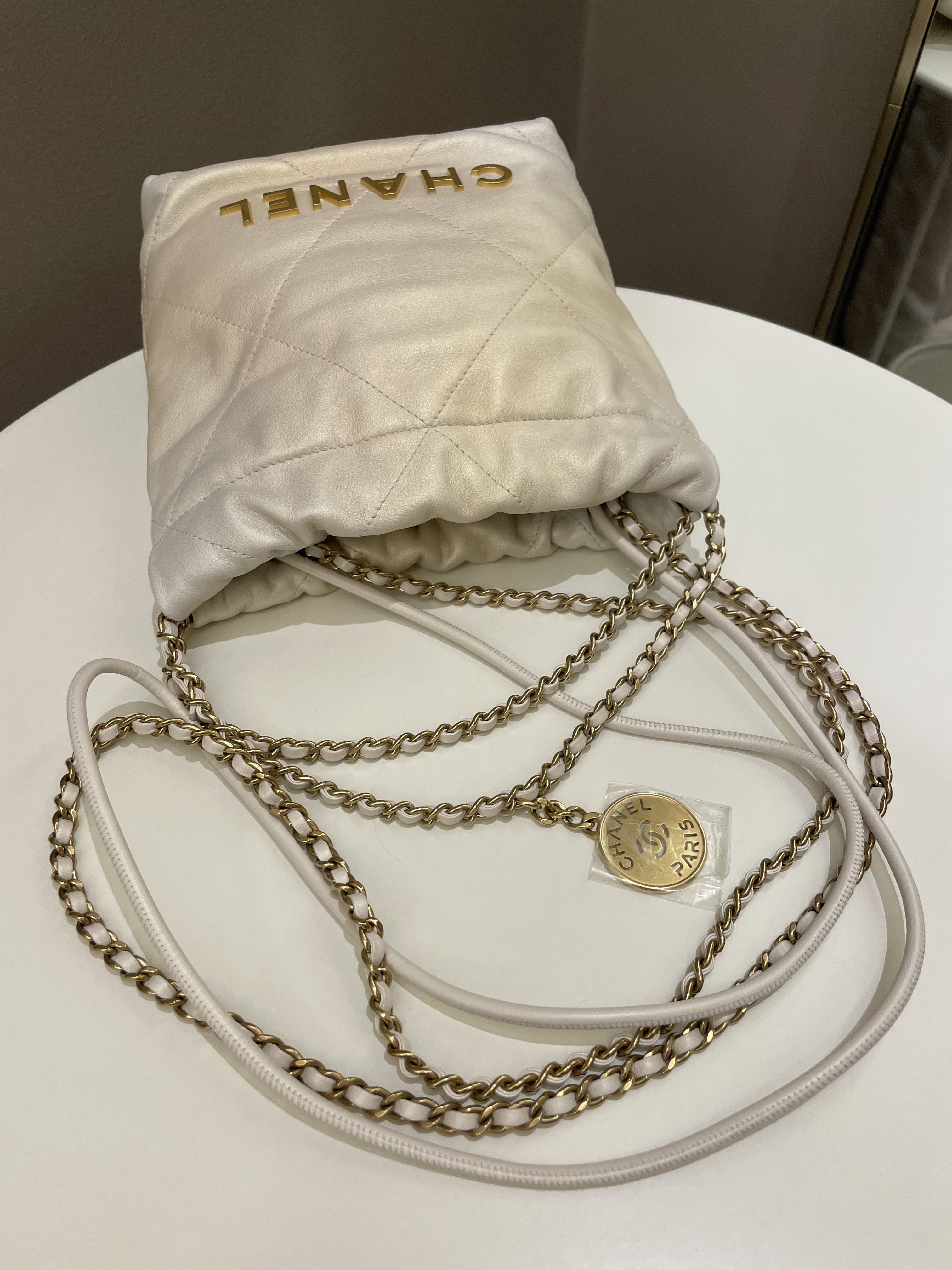 Chanel 23S Mini 22 Iridescent Ecru Calfskin
