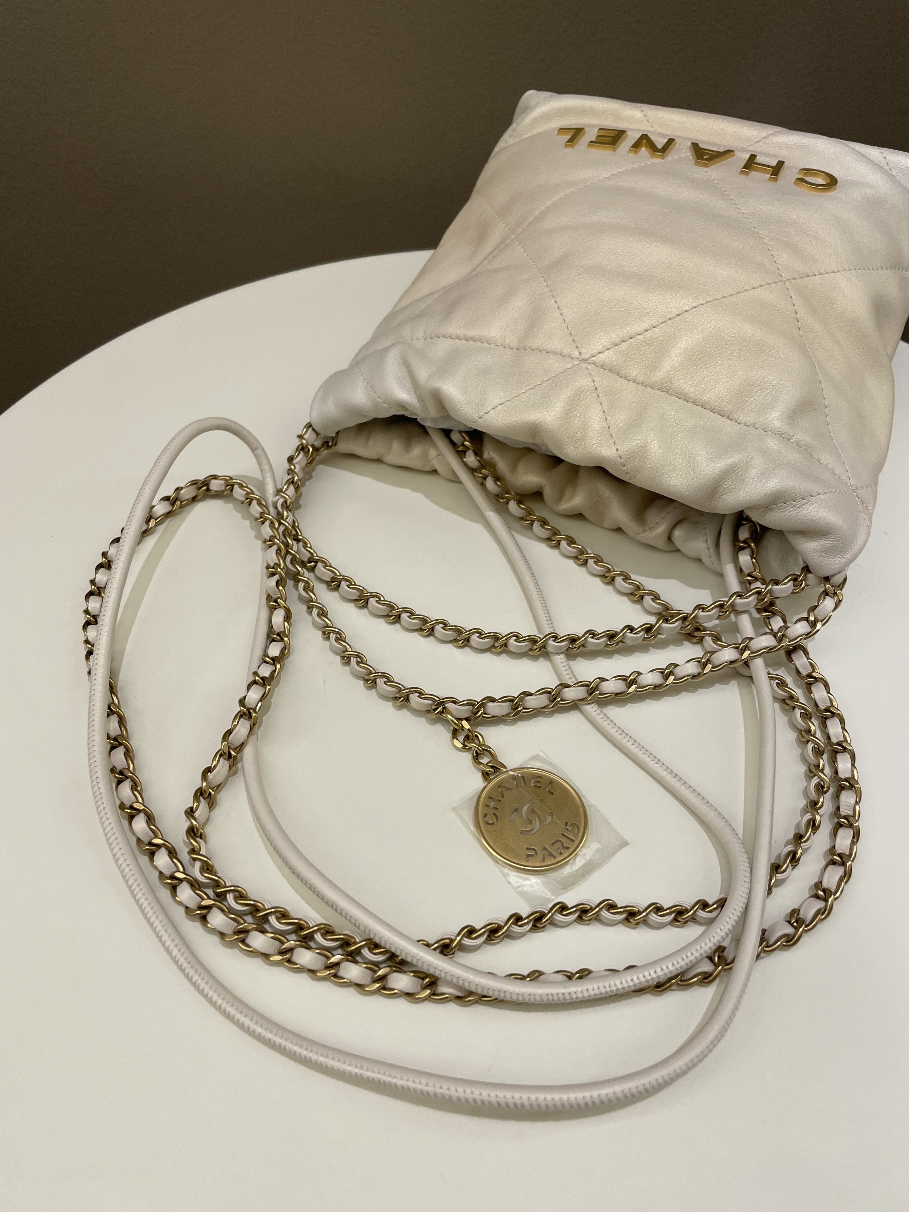 Chanel 23S Mini 22 Iridescent Ecru Calfskin