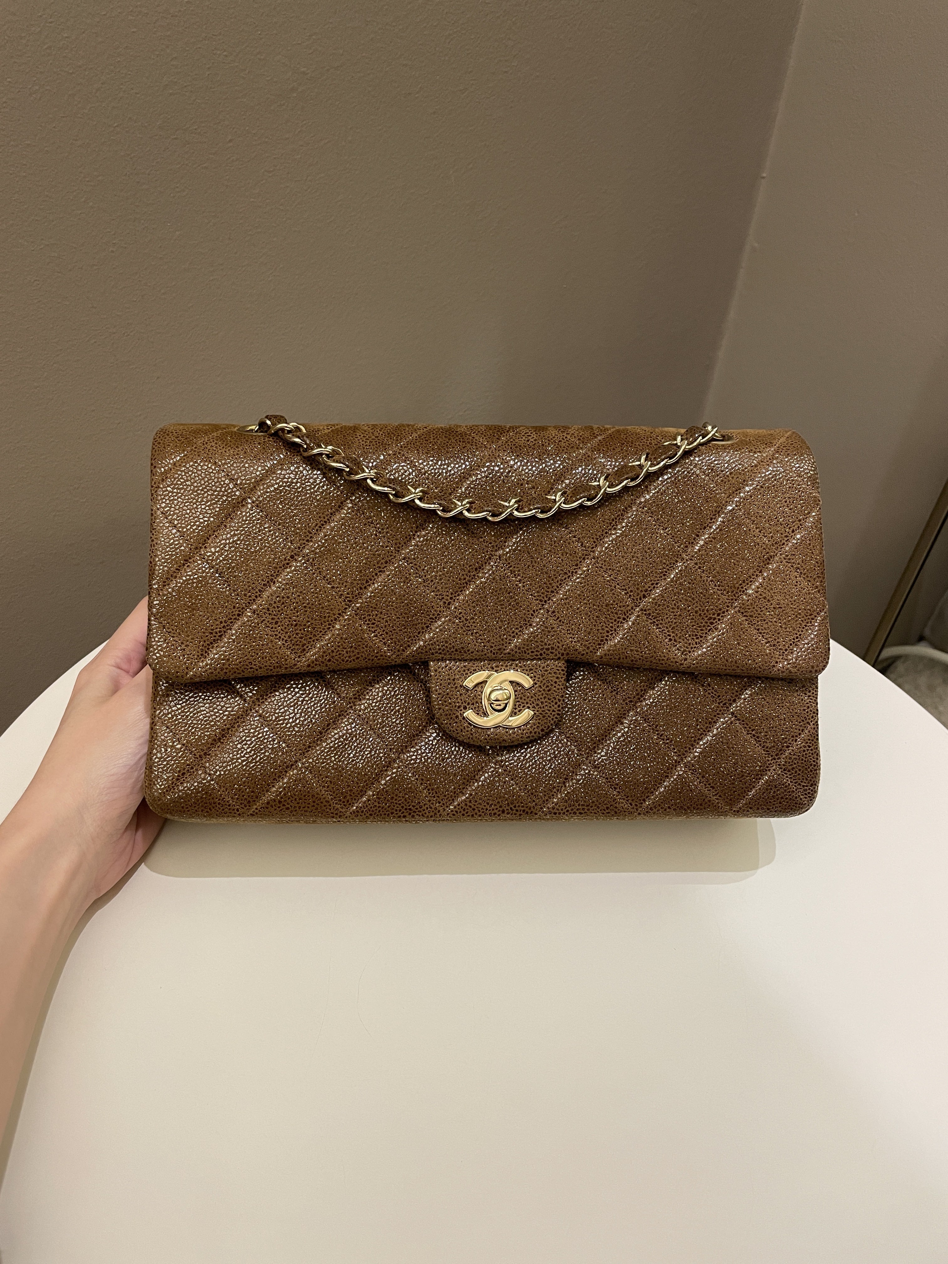 Chanel Vintage Classic Quilted Double Flap Brown Suede Caviar
