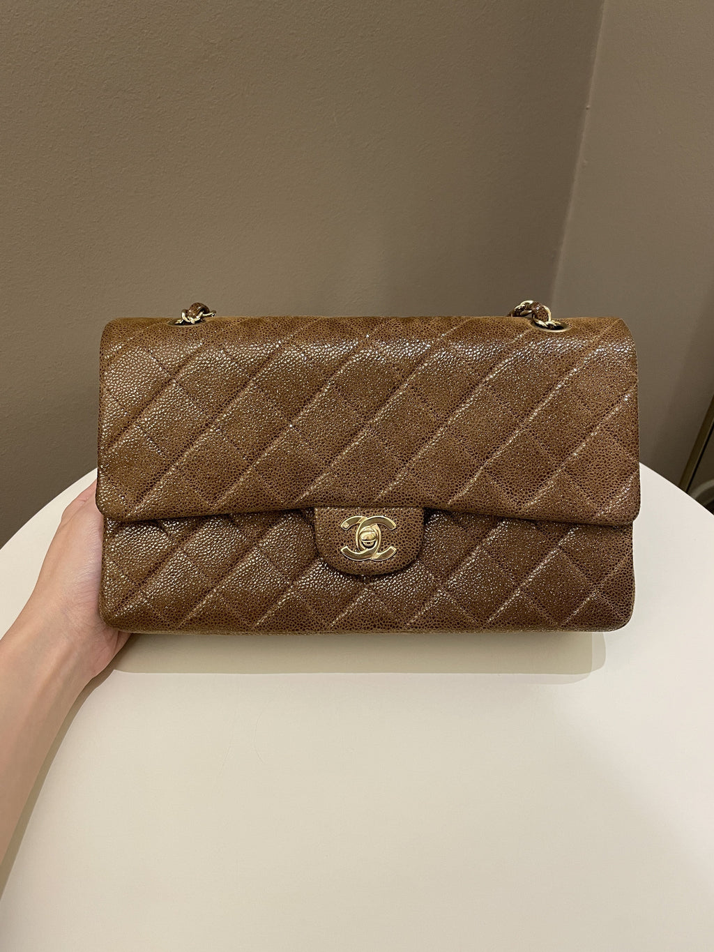 Chanel Vintage Classic Quilted Double Flap Brown Suede Caviar