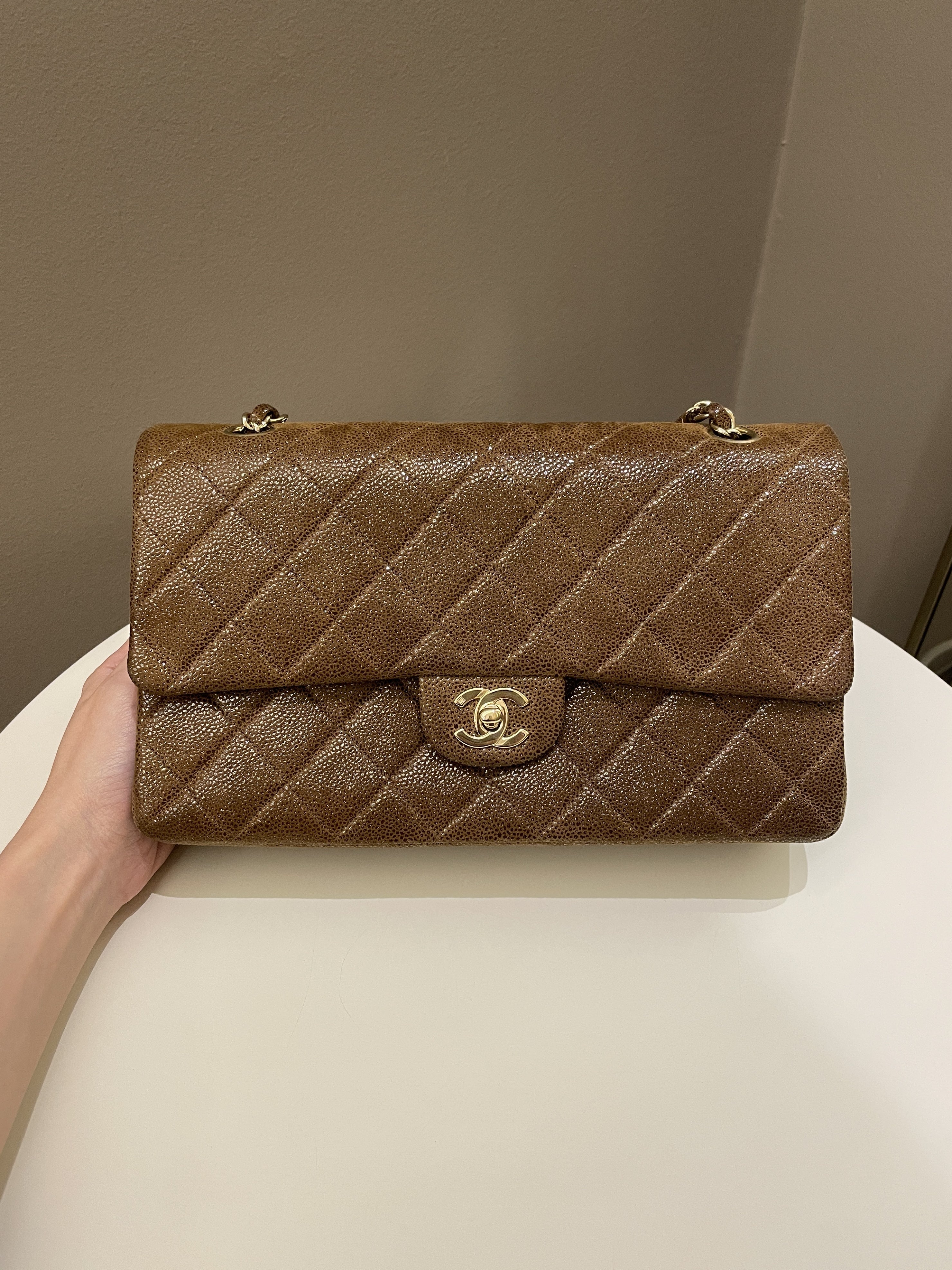 Chanel Vintage Classic Quilted Double Flap Brown Suede Caviar