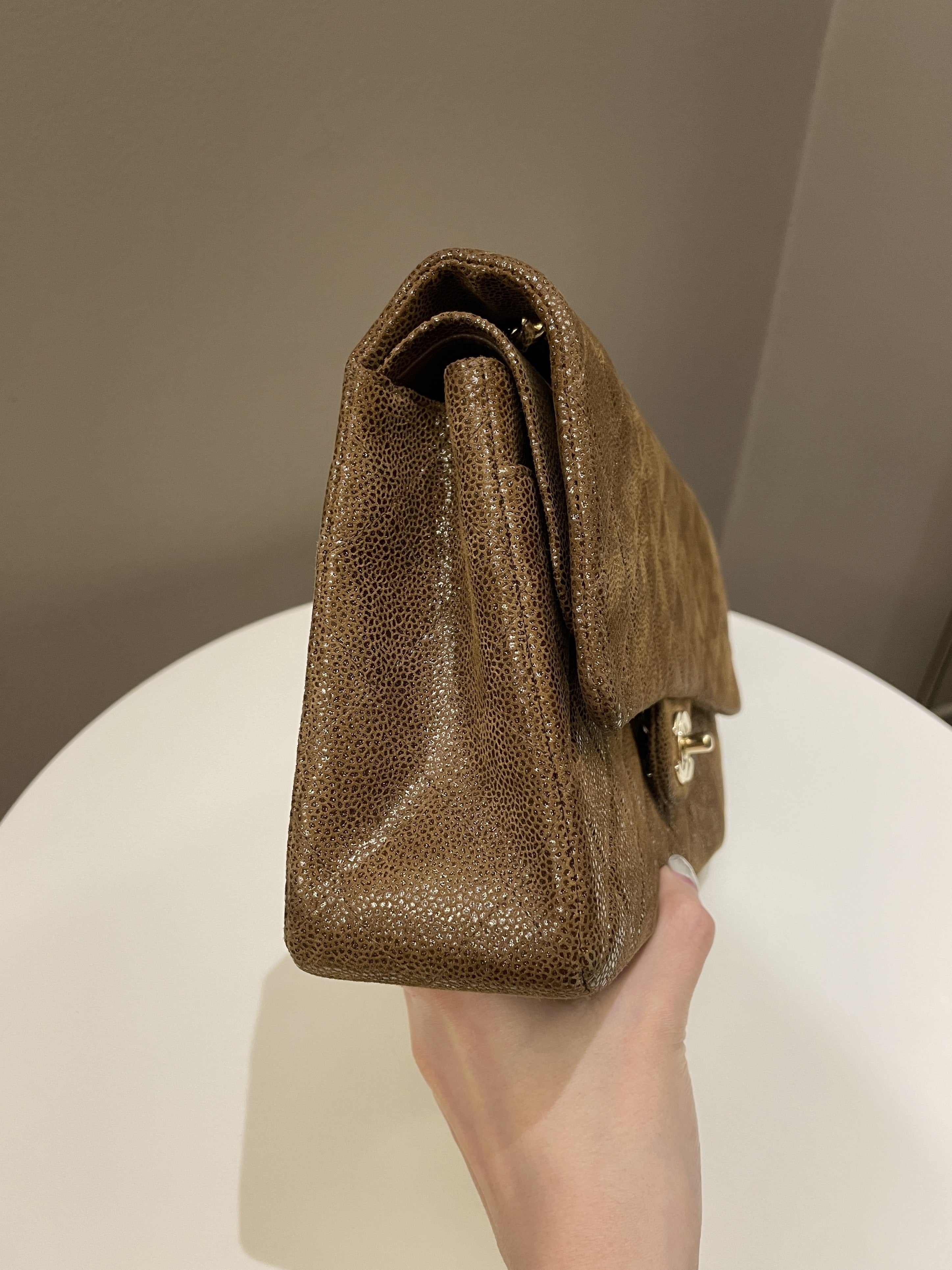 Chanel Vintage Classic Quilted Double Flap Brown Suede Caviar