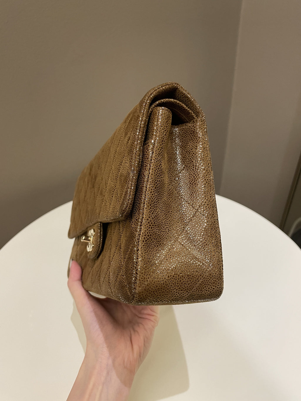 Chanel Vintage Classic Quilted Double Flap Brown Suede Caviar