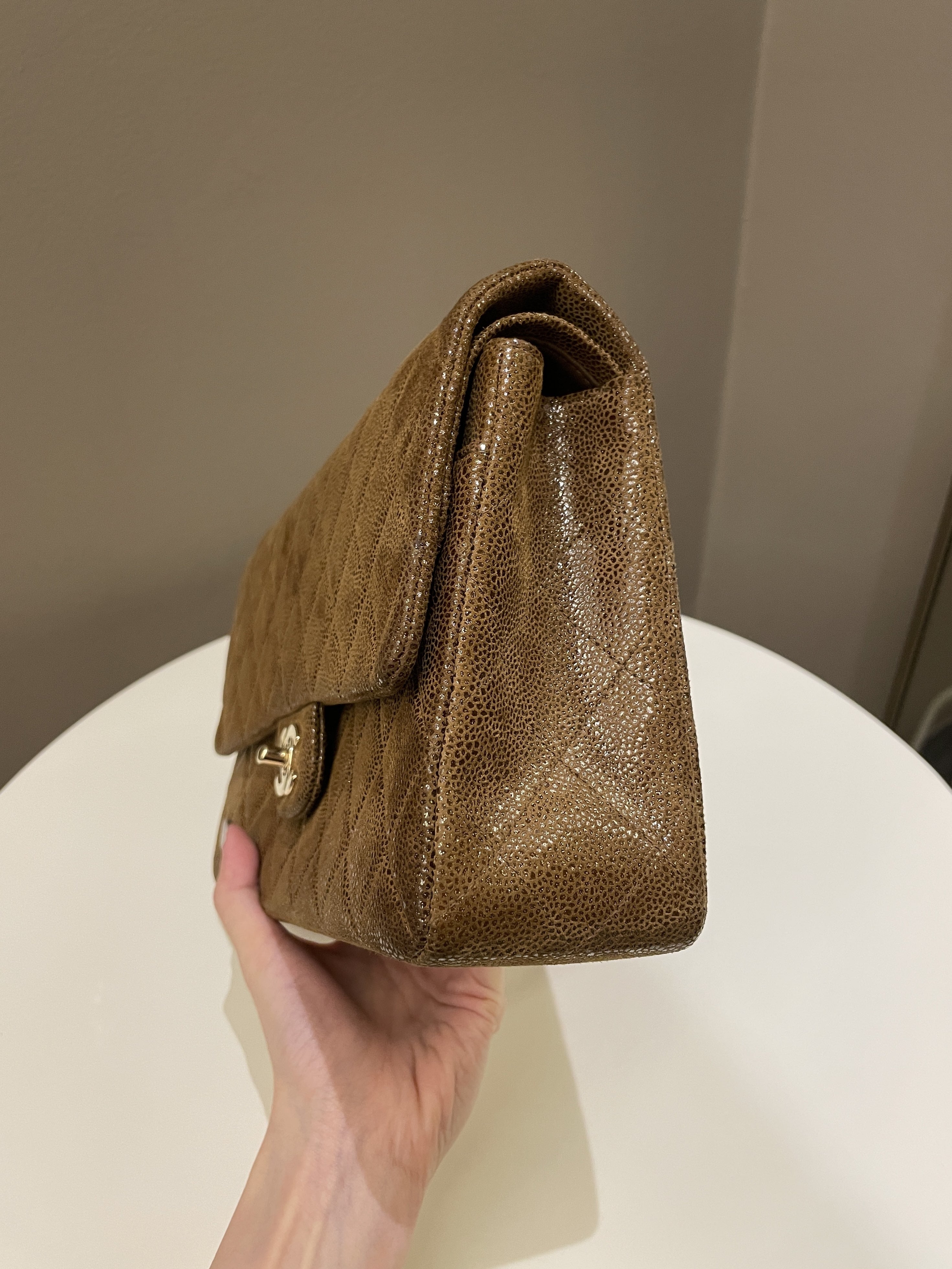 Chanel Vintage Classic Quilted Double Flap Brown Suede Caviar