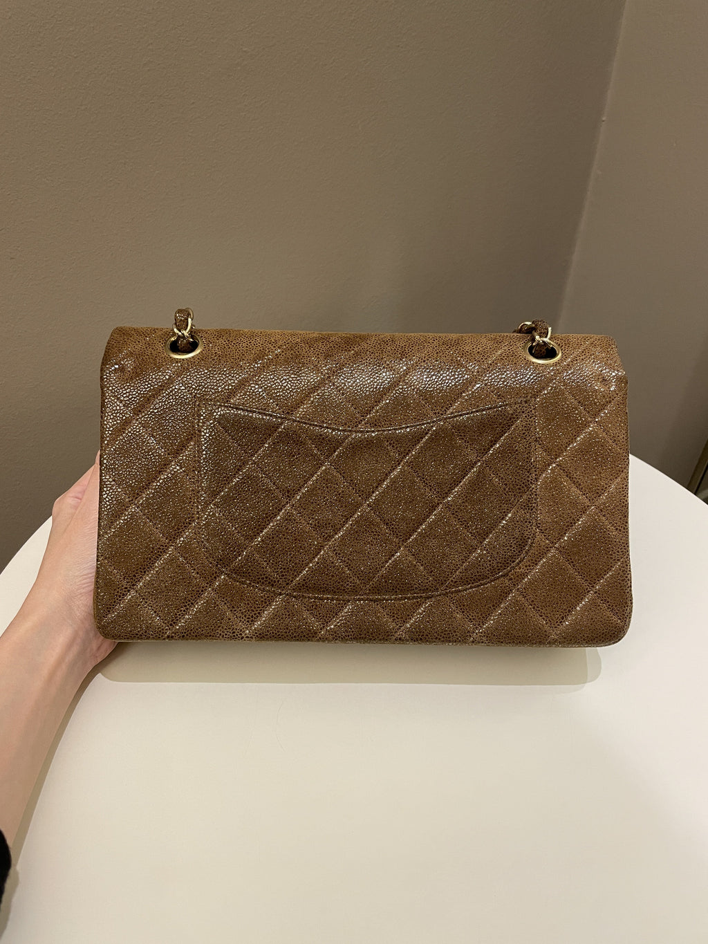 Chanel Vintage Classic Quilted Double Flap Brown Suede Caviar