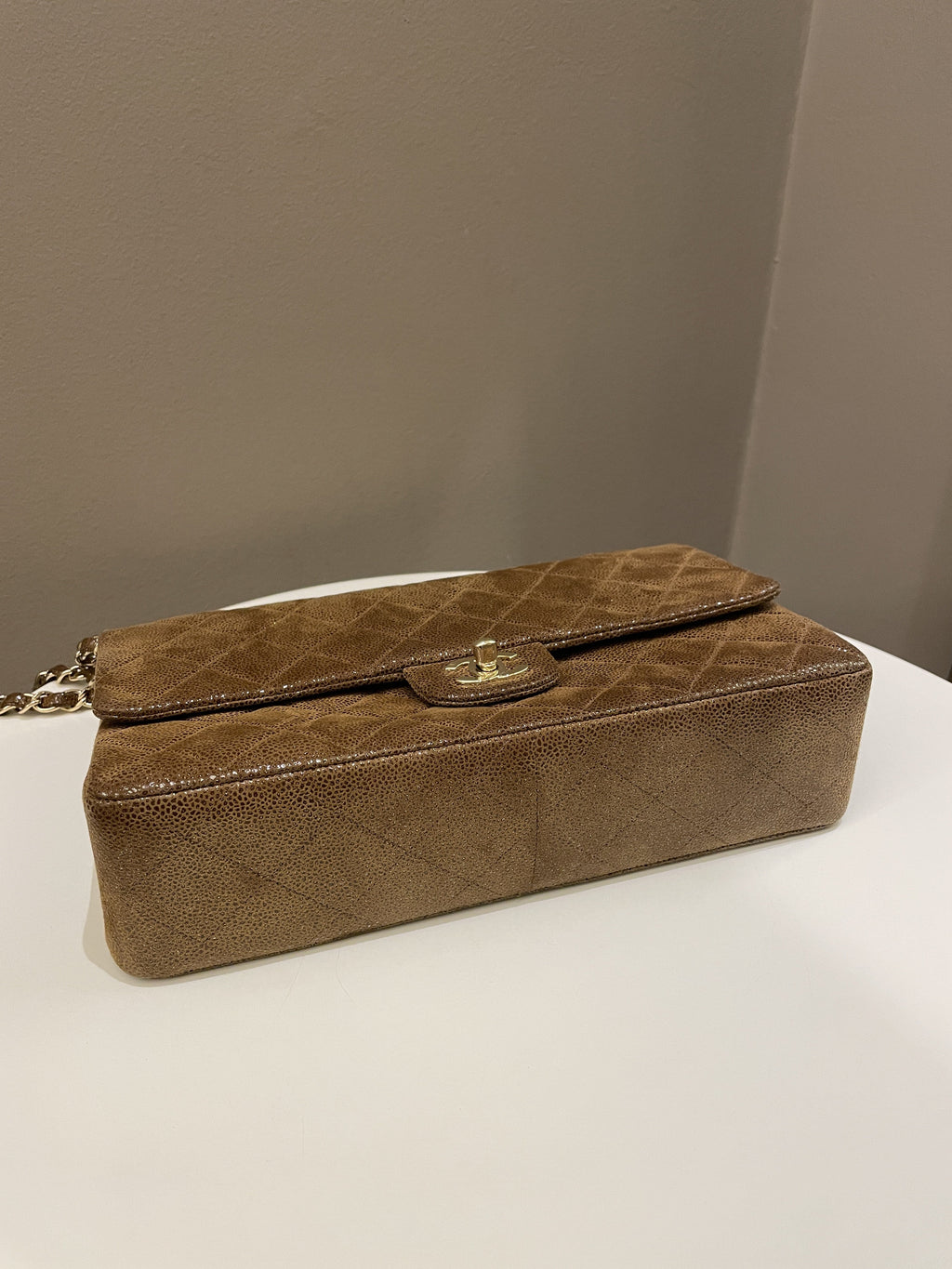 Chanel Vintage Classic Quilted Double Flap Brown Suede Caviar