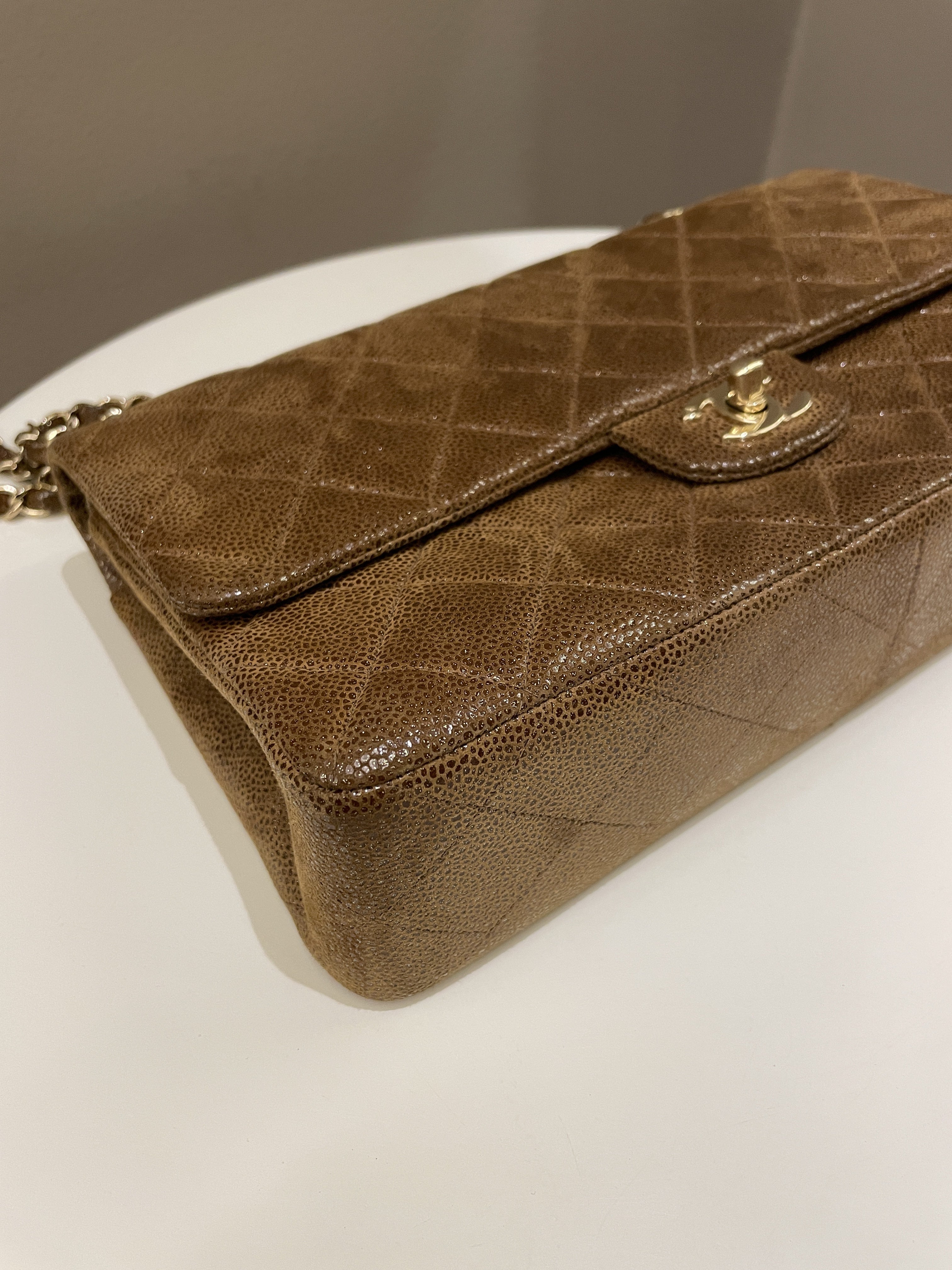 Chanel Vintage Classic Quilted Double Flap Brown Suede Caviar