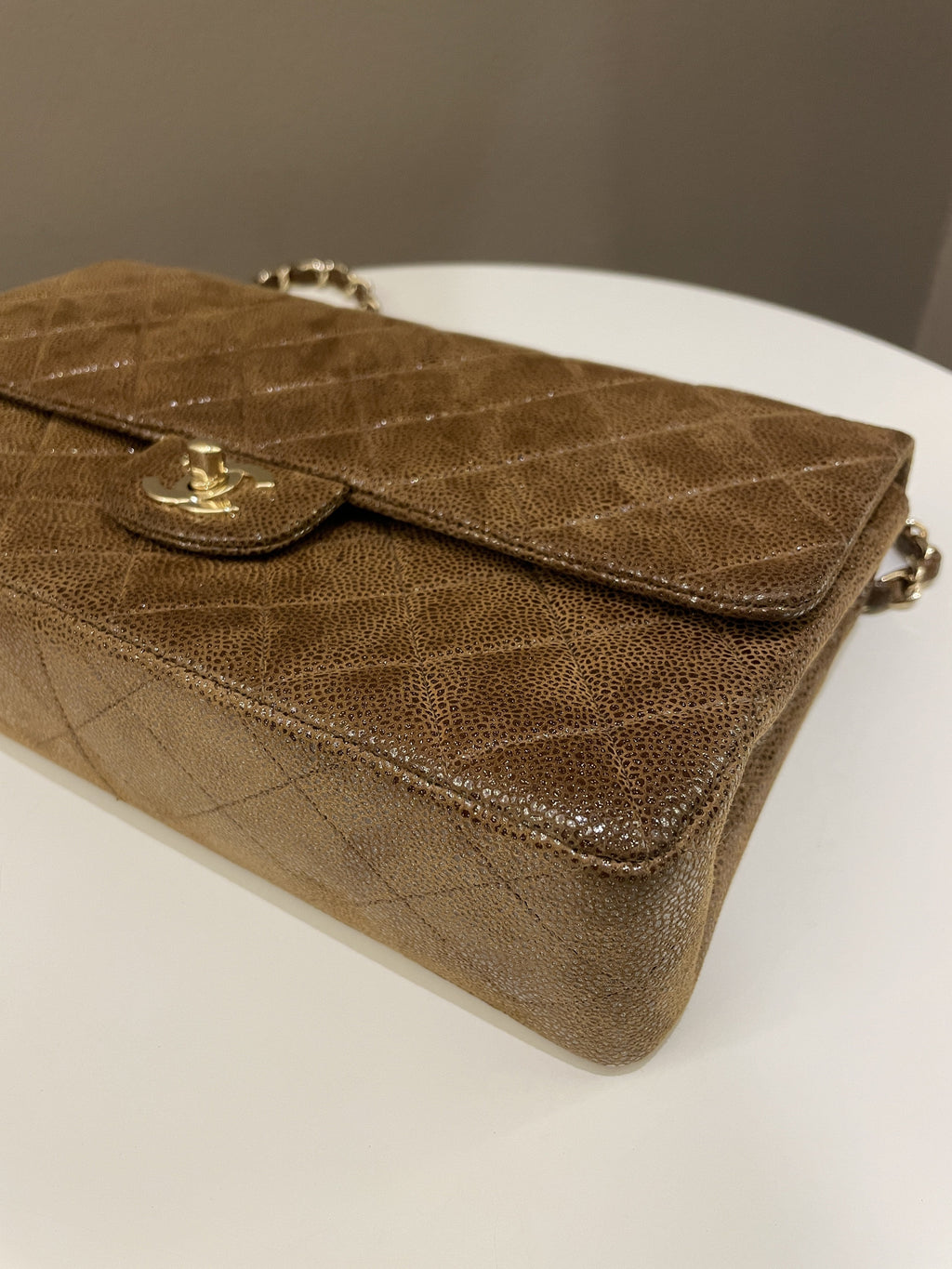 Chanel Vintage Classic Quilted Double Flap Brown Suede Caviar