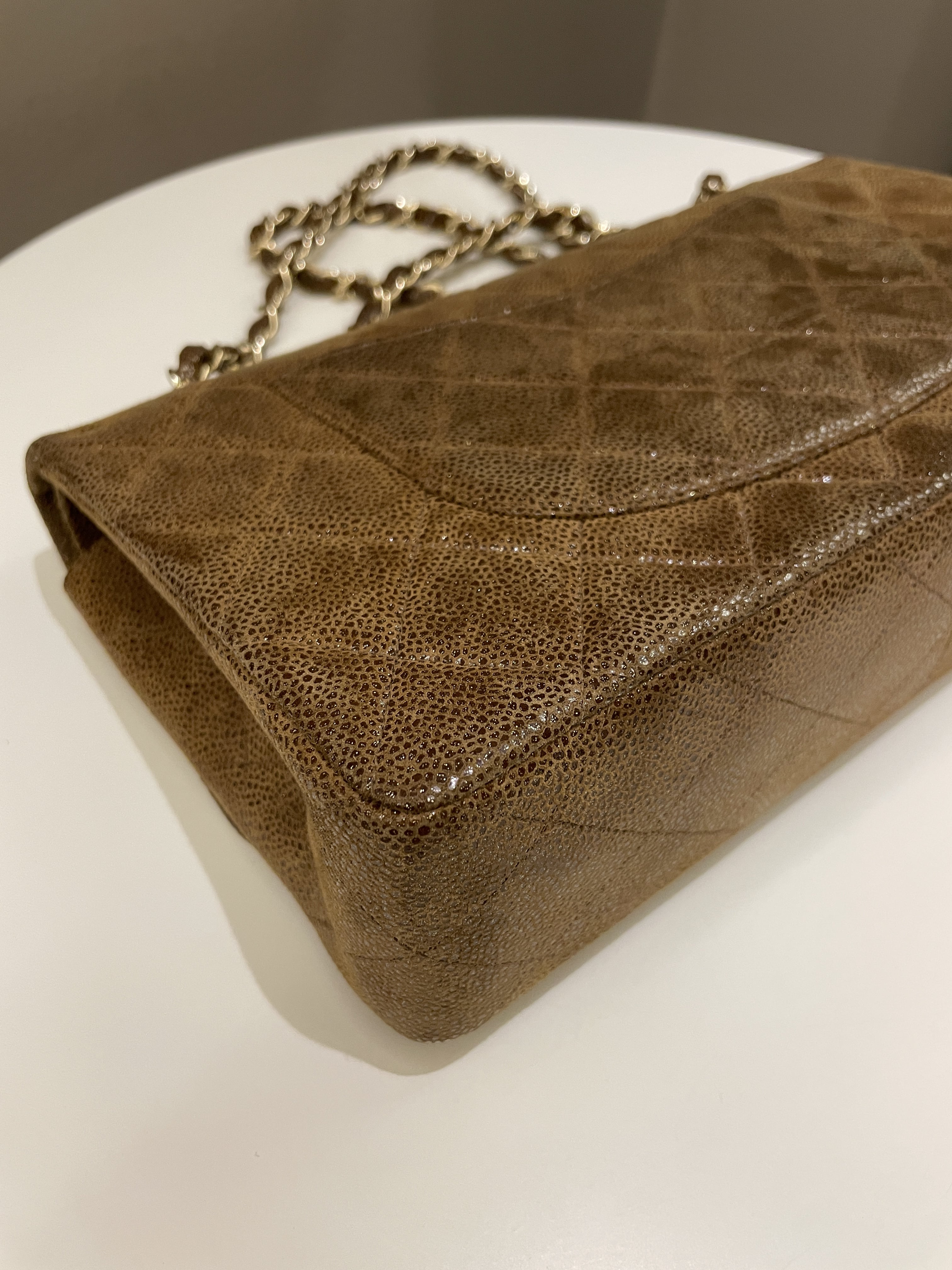 Chanel Vintage Classic Quilted Double Flap Brown Suede Caviar