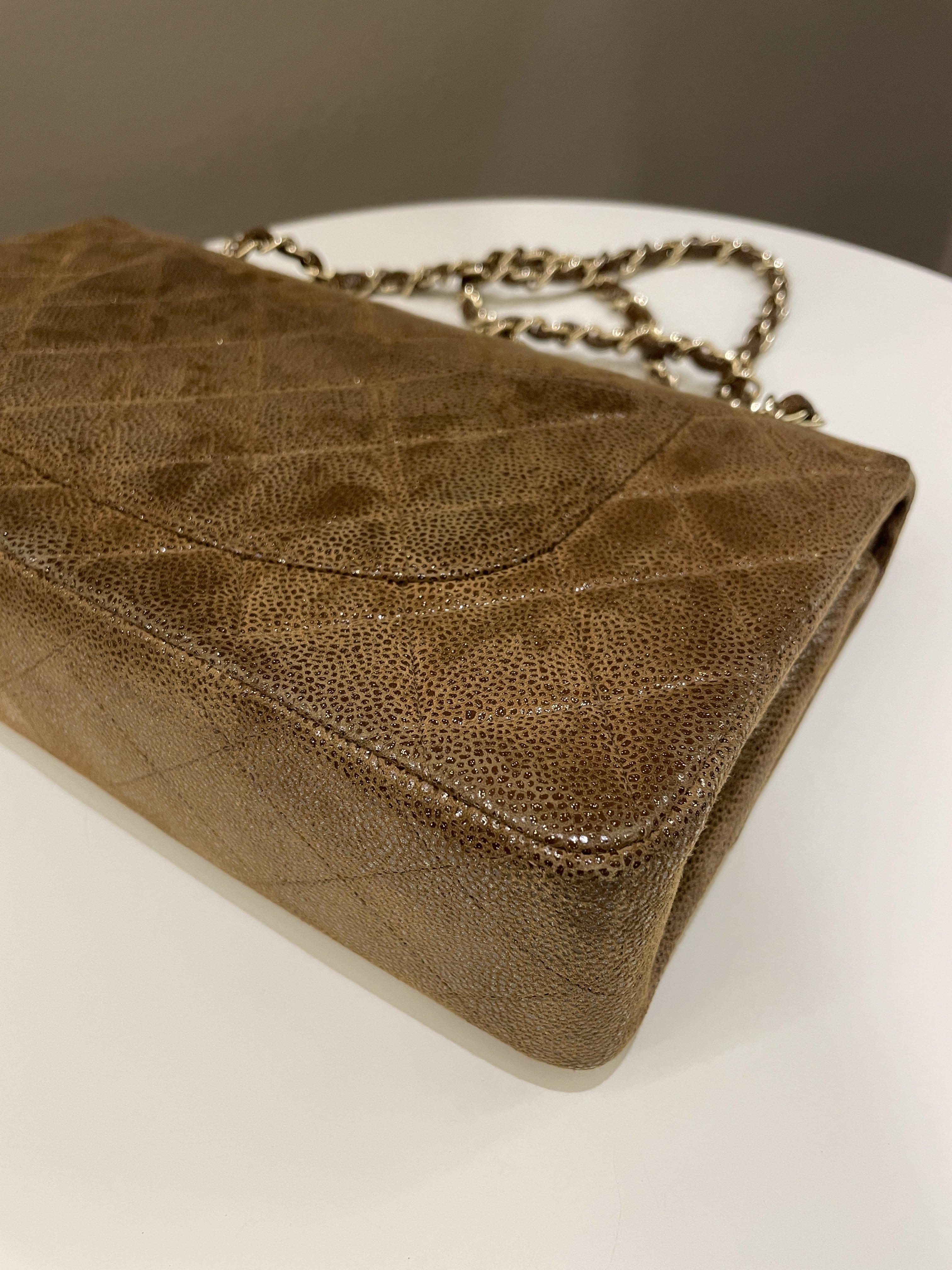 Chanel Vintage Classic Quilted Double Flap Brown Suede Caviar