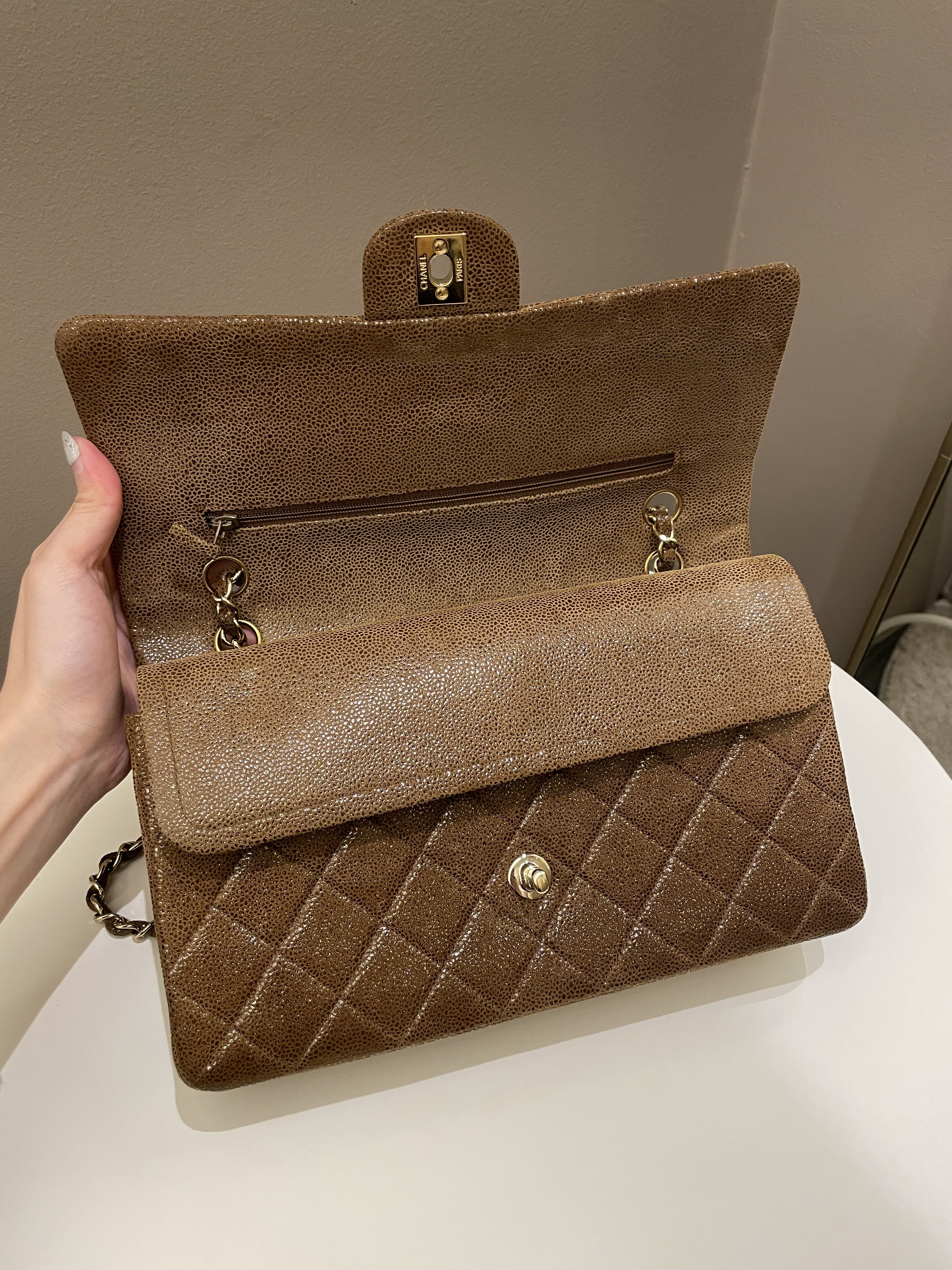 Chanel Vintage Classic Quilted Double Flap Brown Suede Caviar