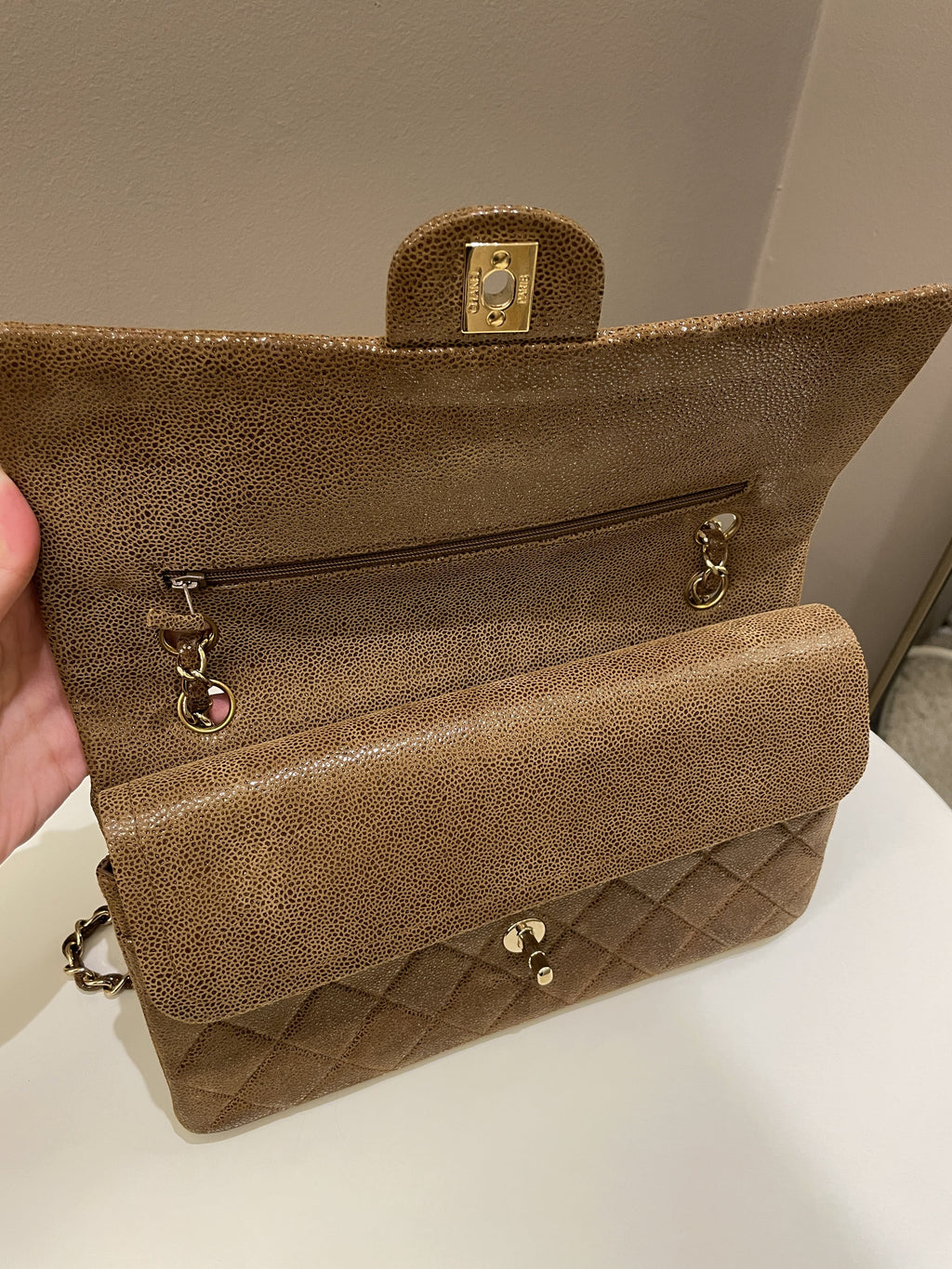 Chanel Vintage Classic Quilted Double Flap Brown Suede Caviar