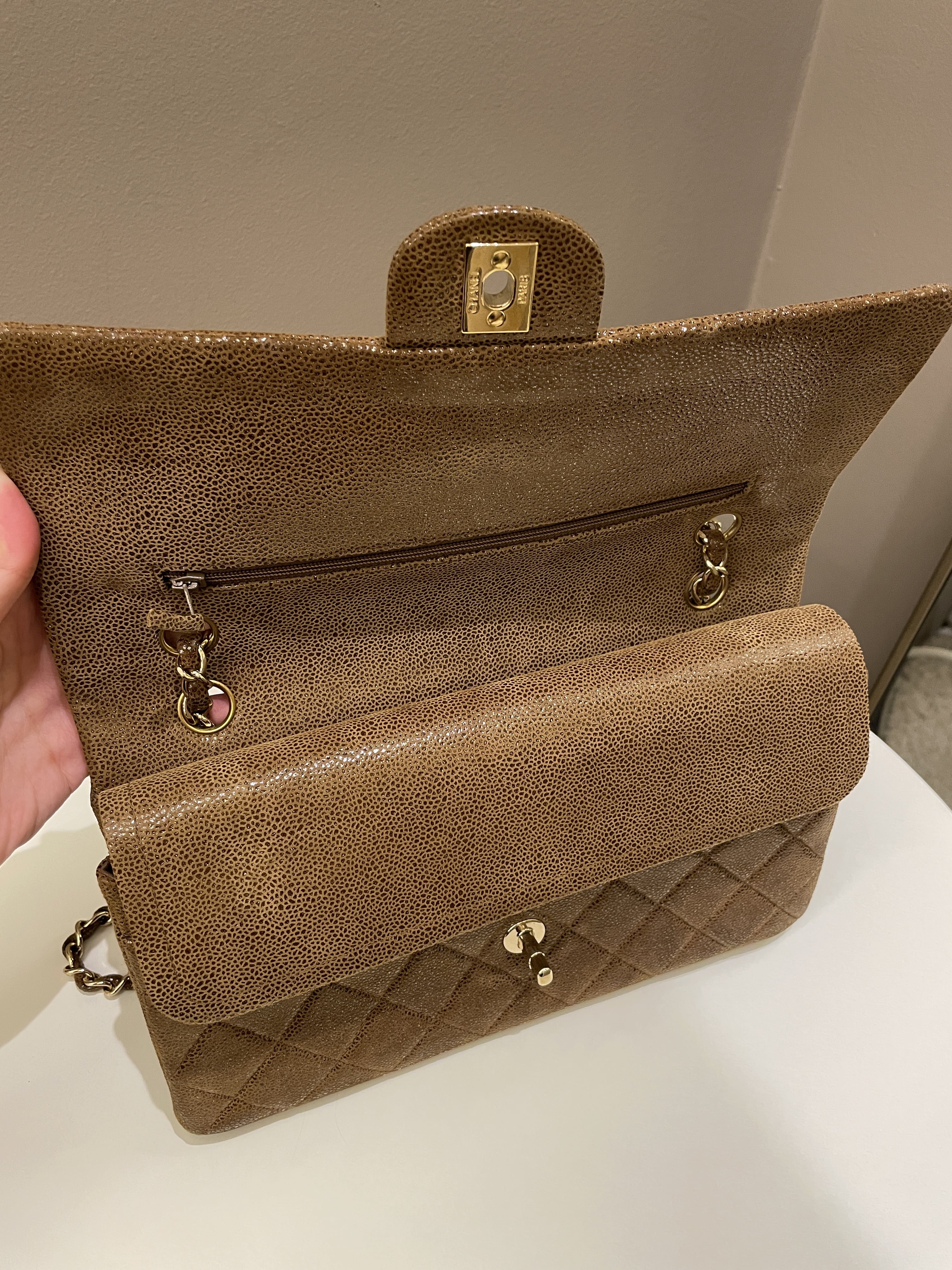 Chanel Vintage Classic Quilted Double Flap Brown Suede Caviar