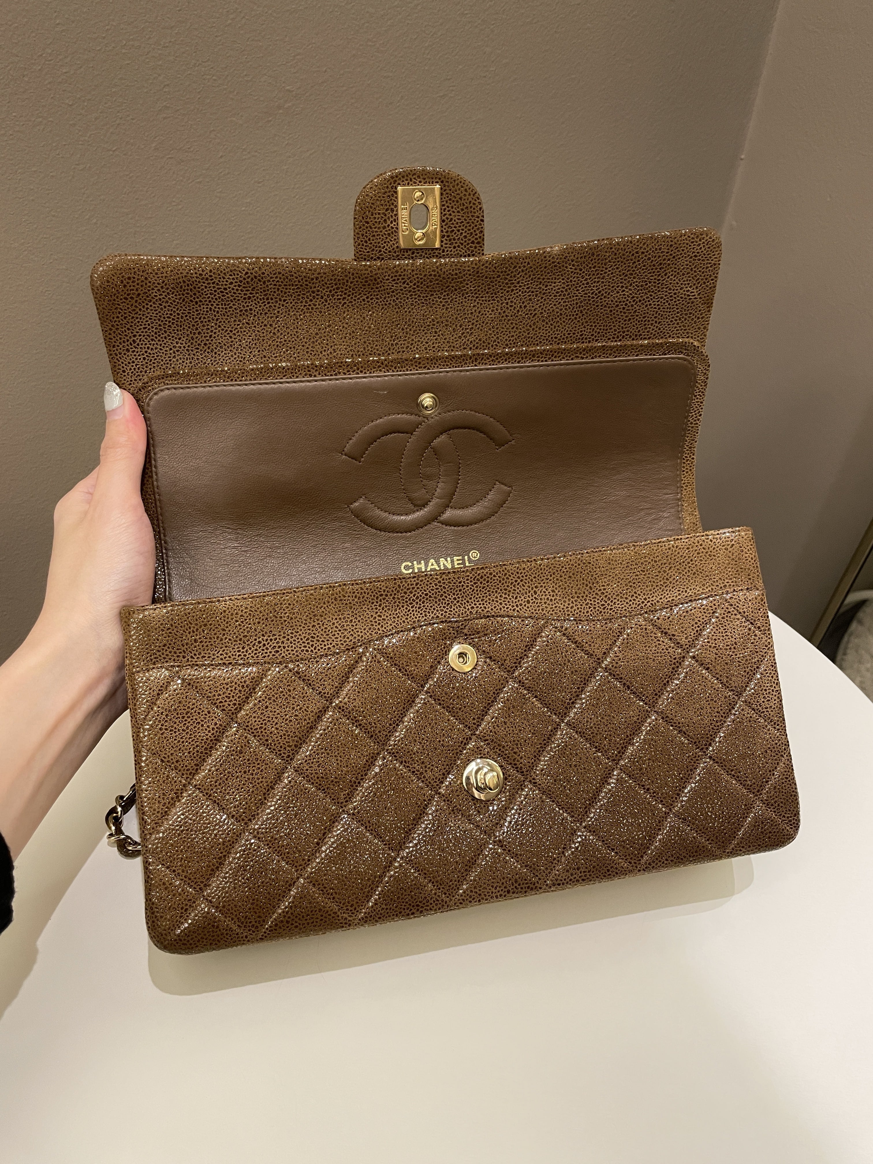 Chanel Vintage Classic Quilted Double Flap Brown Suede Caviar