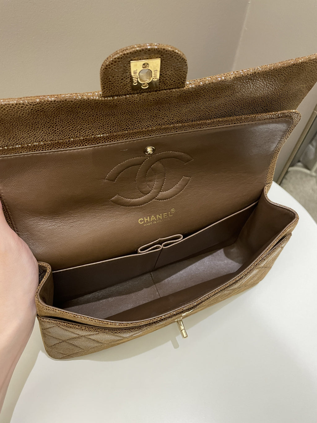 Chanel Vintage Classic Quilted Double Flap Brown Suede Caviar