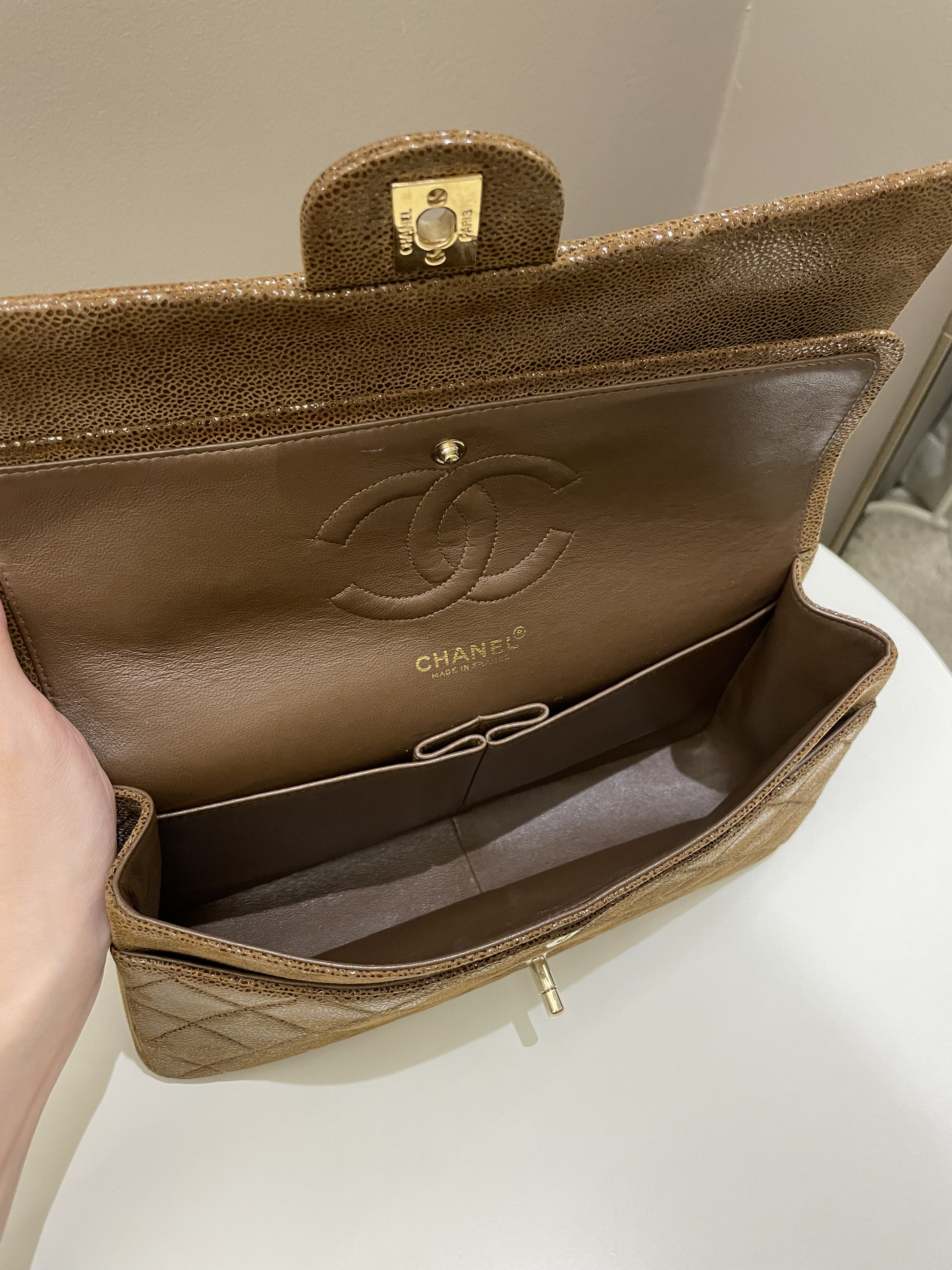 Chanel Vintage Classic Quilted Double Flap Brown Suede Caviar