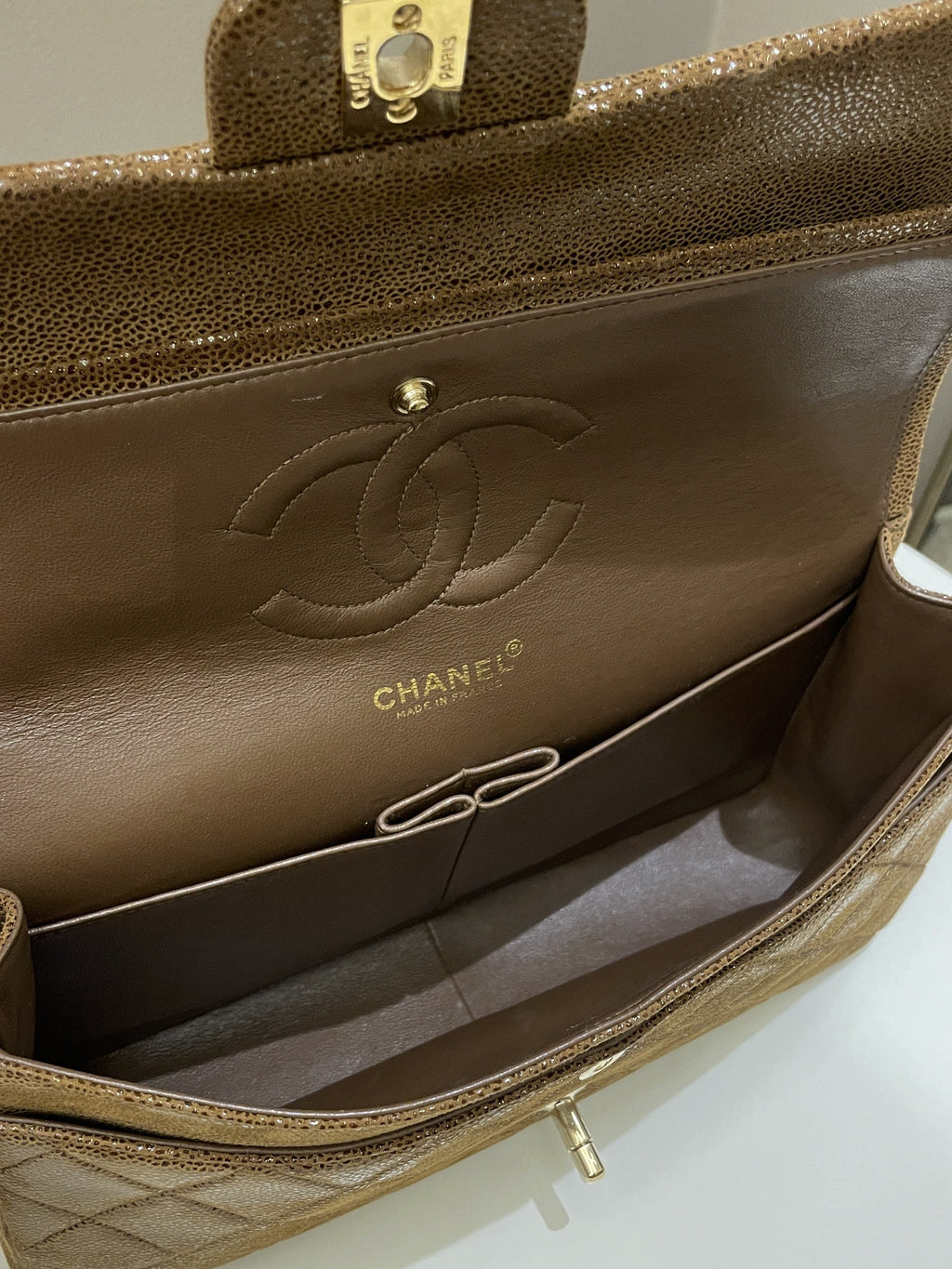 Chanel Vintage Classic Quilted Double Flap Brown Suede Caviar