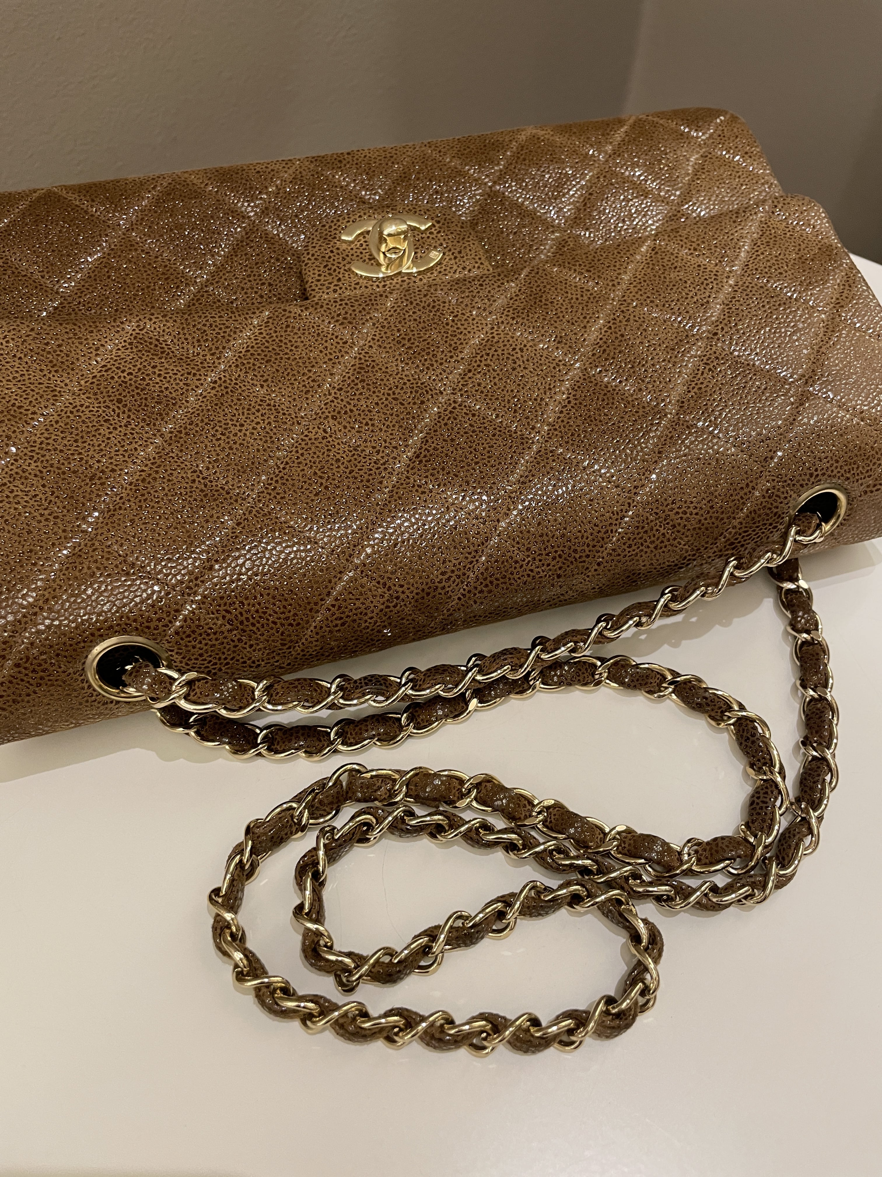 Chanel Vintage Classic Quilted Double Flap Brown Suede Caviar