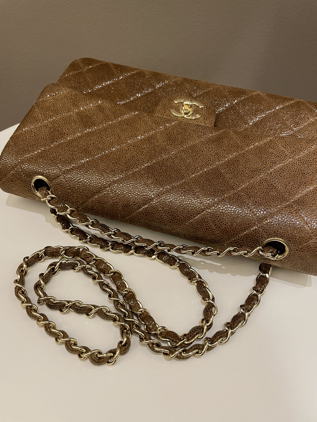 Chanel Vintage Classic Quilted Double Flap Brown Suede Caviar