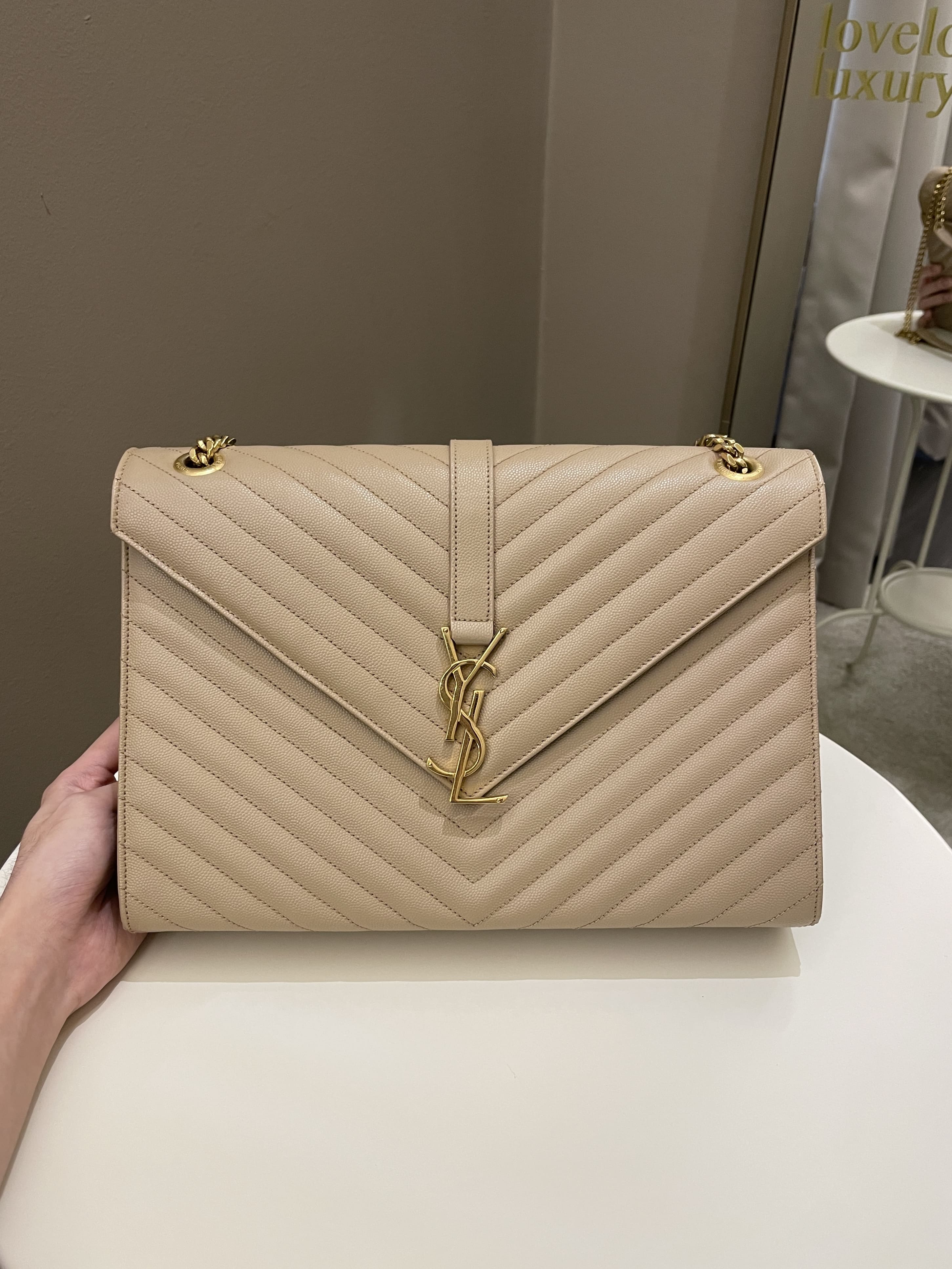 Saint Laurent Envelope Bag Beige Calfskin