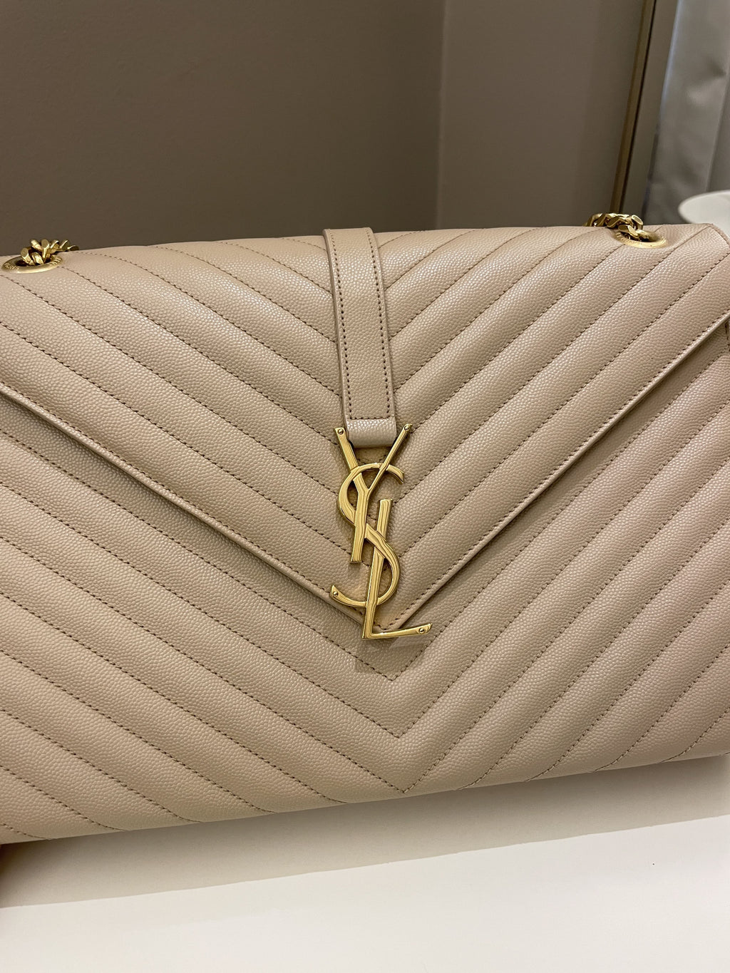 Saint Laurent Envelope Bag Beige Calfskin