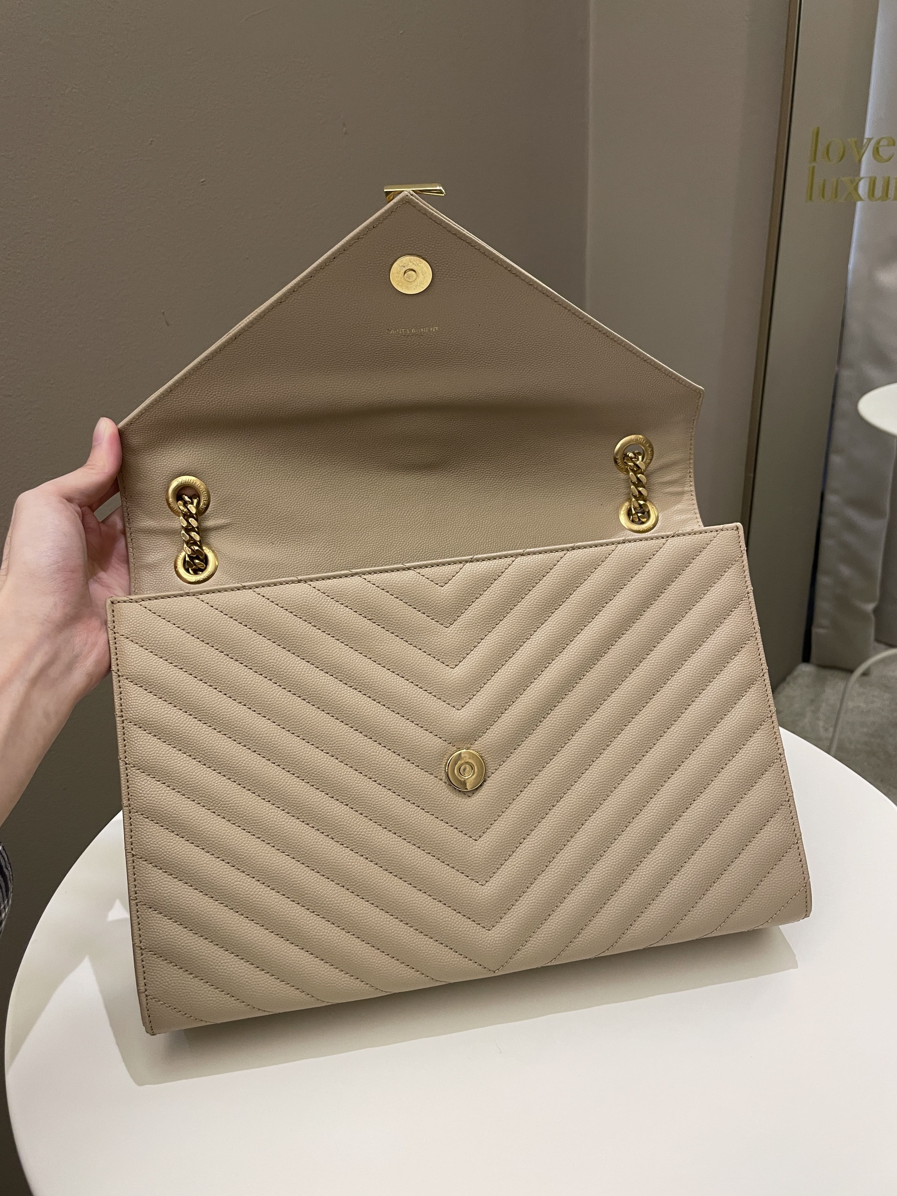 Saint Laurent Envelope Bag Beige Calfskin