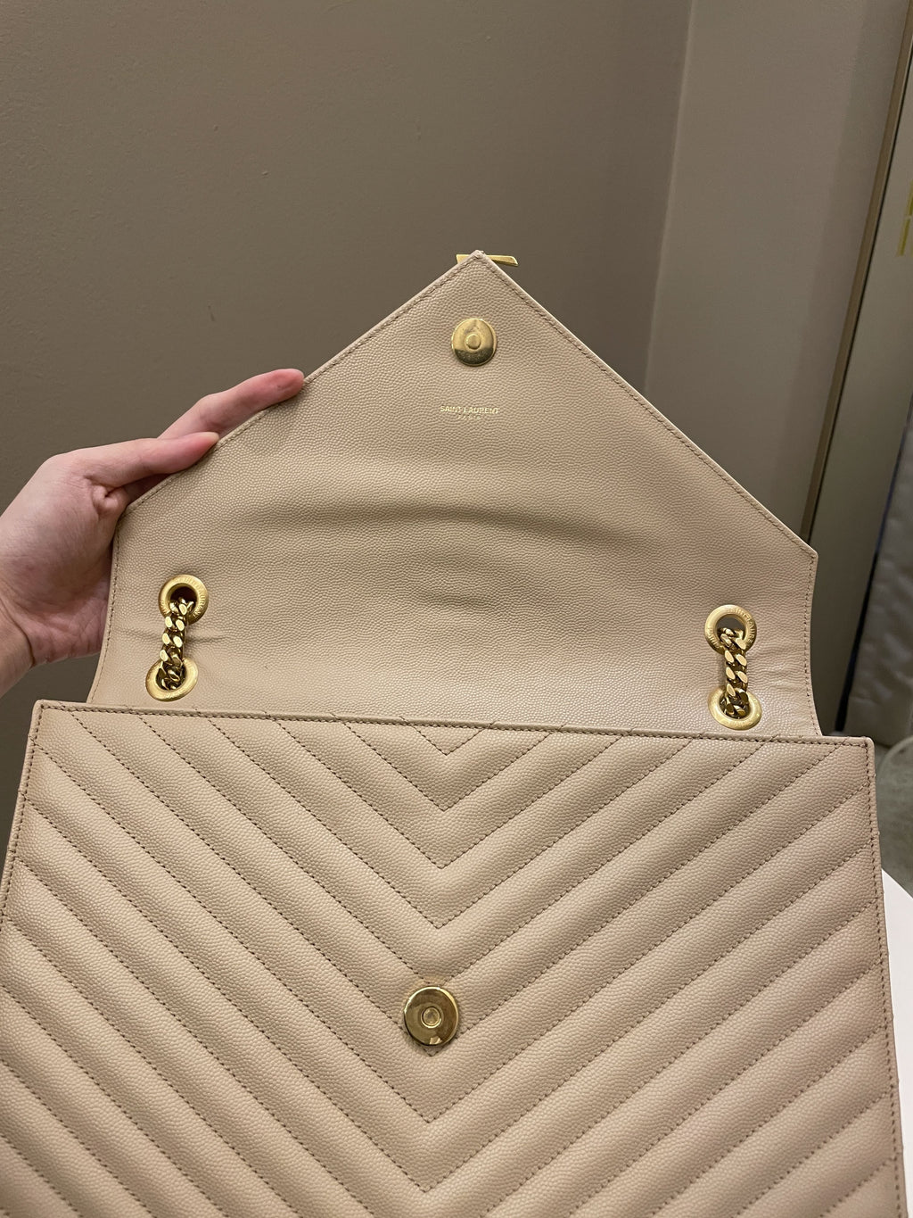 Saint Laurent Envelope Bag Beige Calfskin