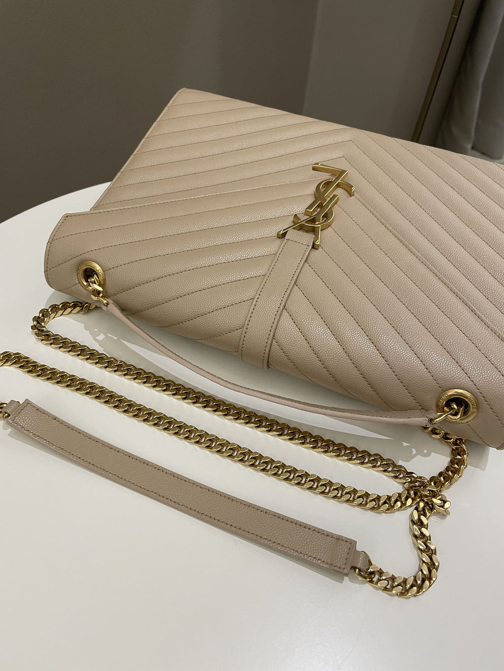 Saint Laurent Envelope Bag Beige Calfskin