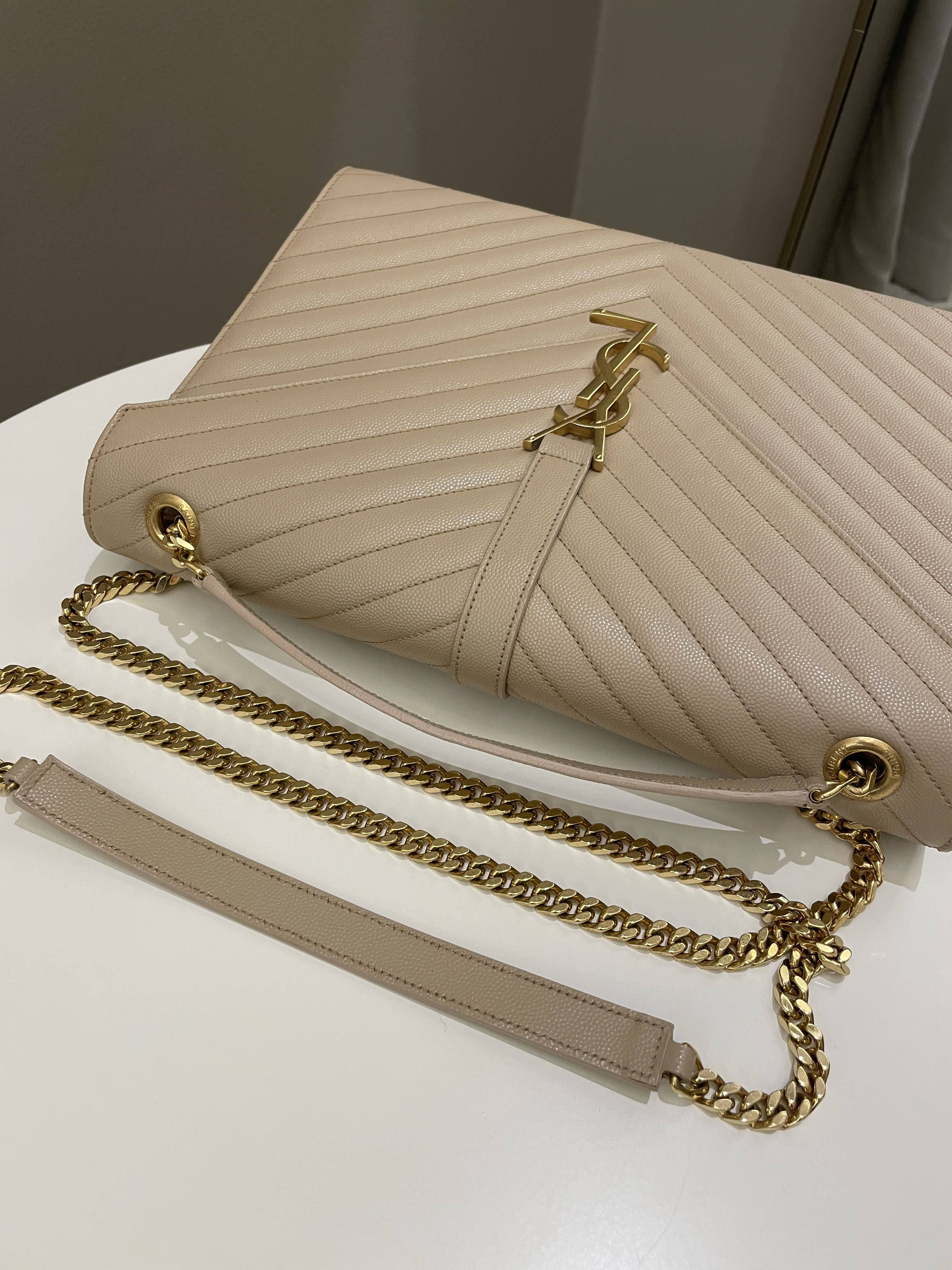 Saint Laurent Envelope Bag Beige Calfskin